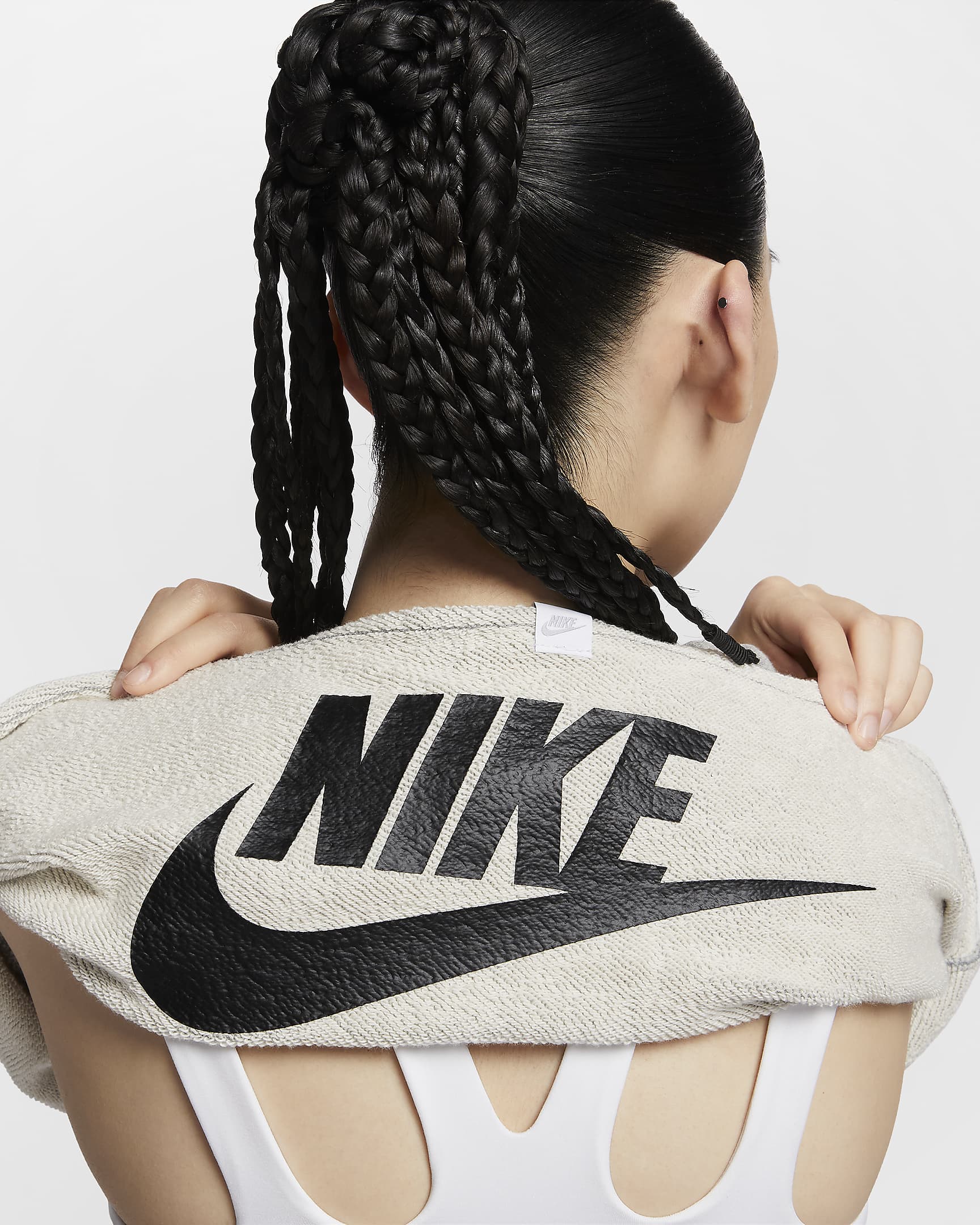 Nike Sportswear 女款寬版毛圈布短上衣 - Dark Grey Heather/黑色