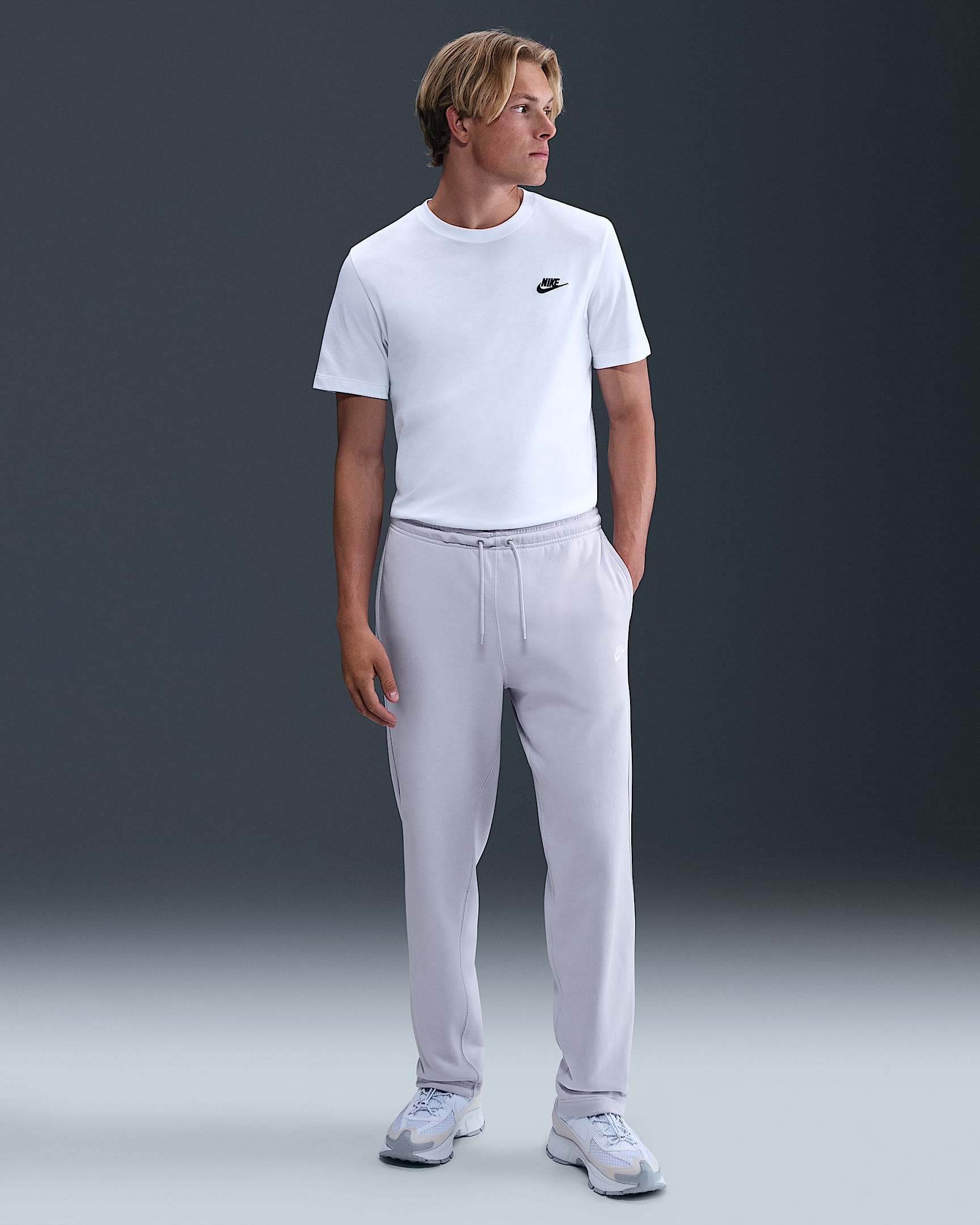 Nike Club Men's French Terry Open-Hem Trousers - Ghost/Ghost/White