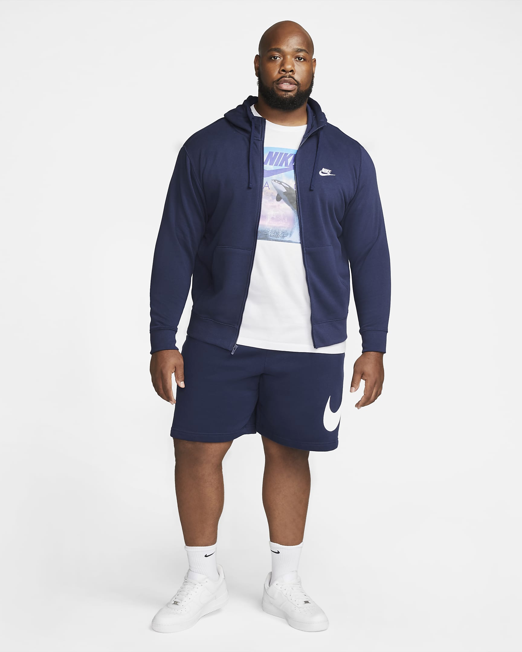 Sweat à capuche et zip Nike Sportswear Club Fleece pour Homme - Midnight Navy/Midnight Navy/Blanc