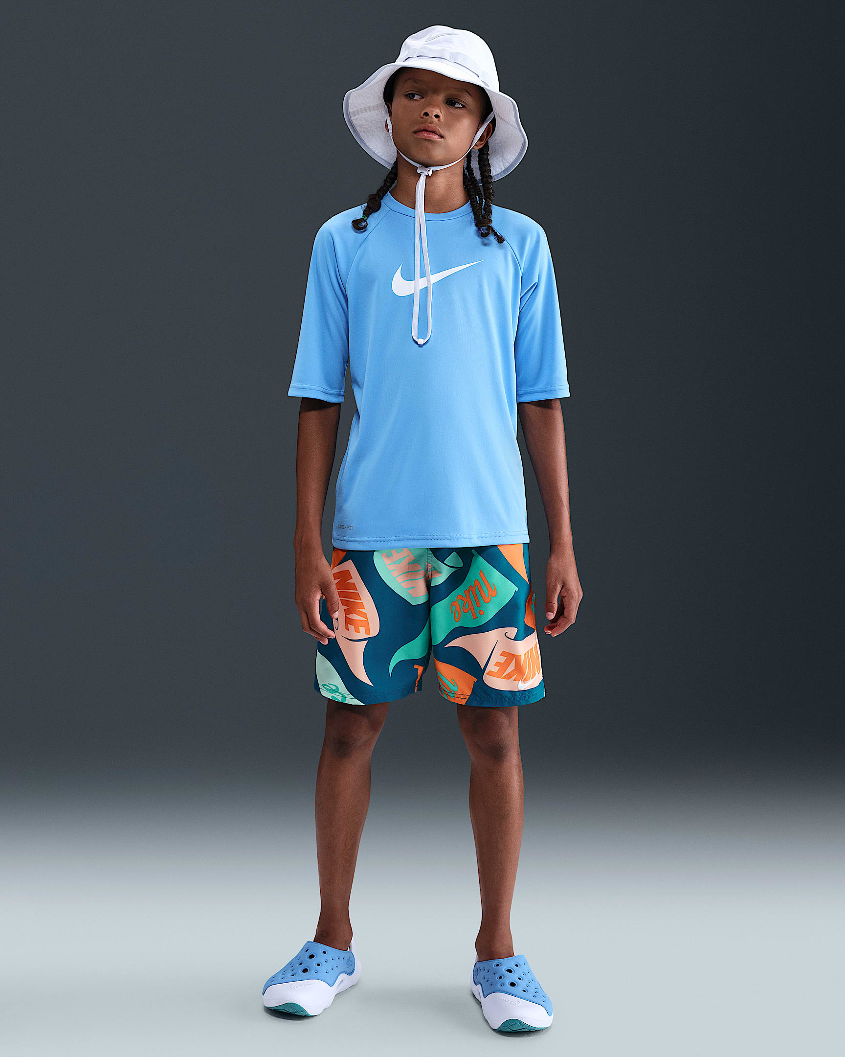 Shorts de vóleibol de 18 cm con forro de ropa interior para niño talla grande Nike Swim Breaker - Cerámica brillante/Verde abismo/Blanco