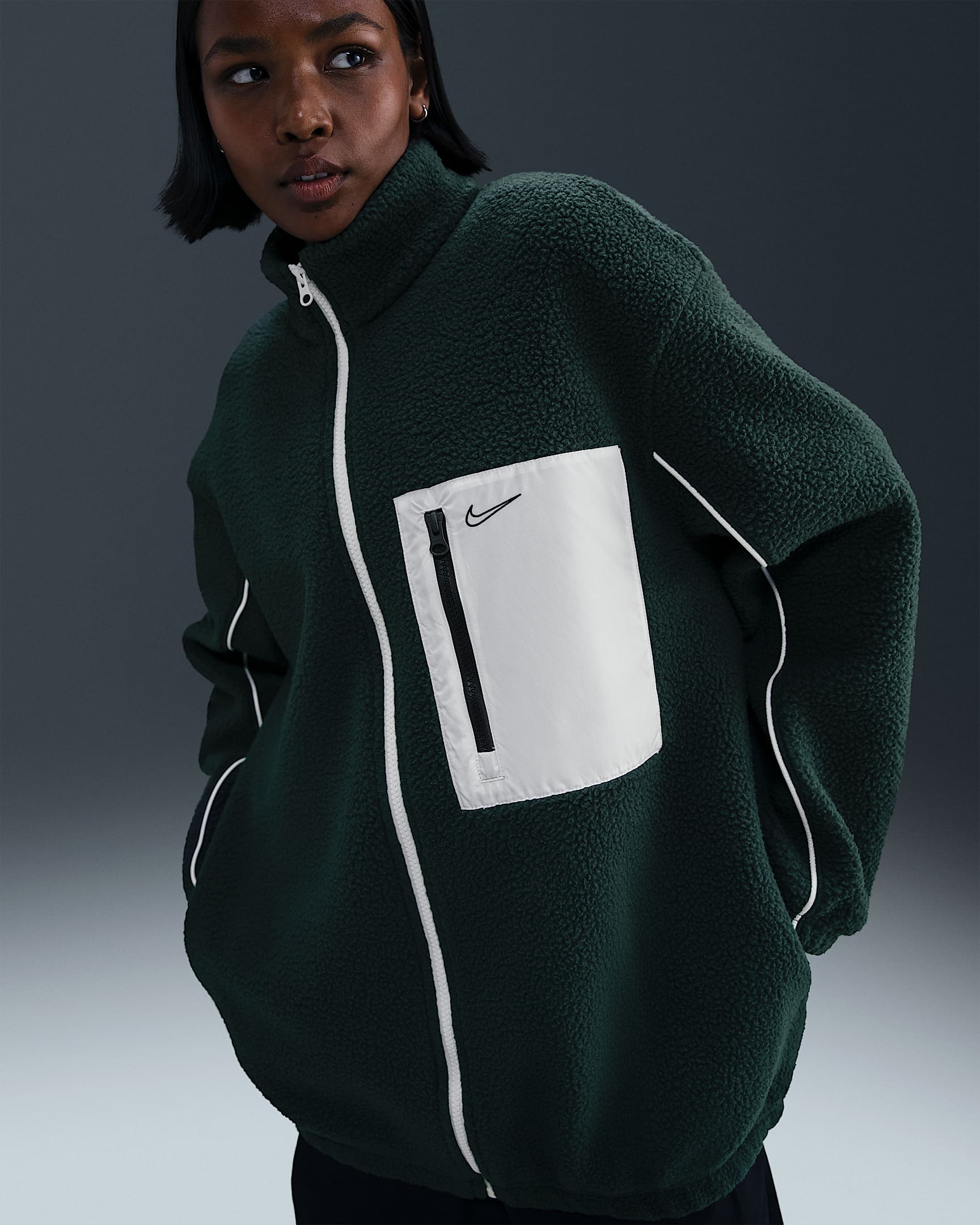 Nike Sportswear Women's Full-Zip High-Pile Fleece Jacket - Seaweed/Sail/Sail/Seaweed
