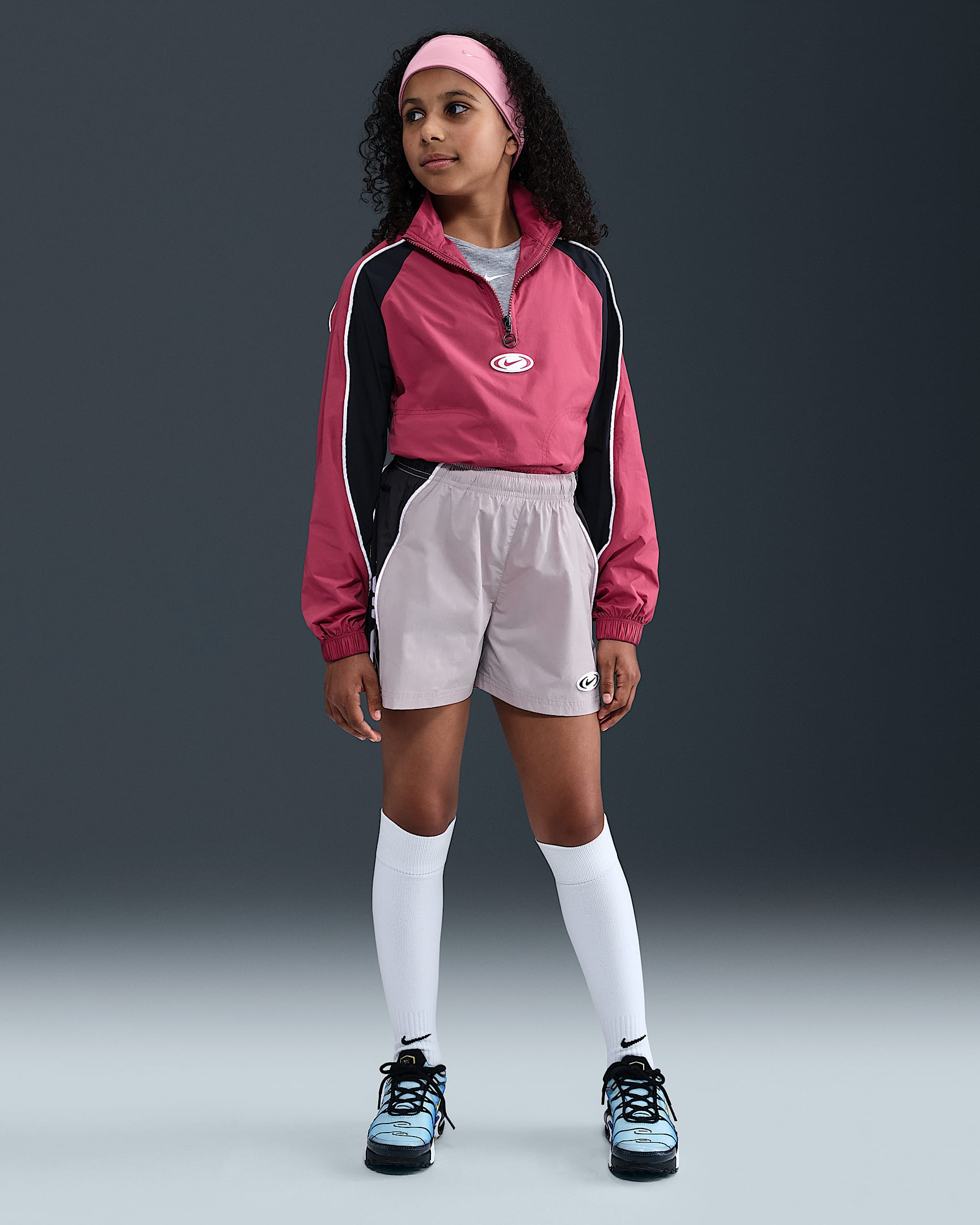 Nike Sportswear Girls' Woven Shorts - Platinum Violet/Black/White/White