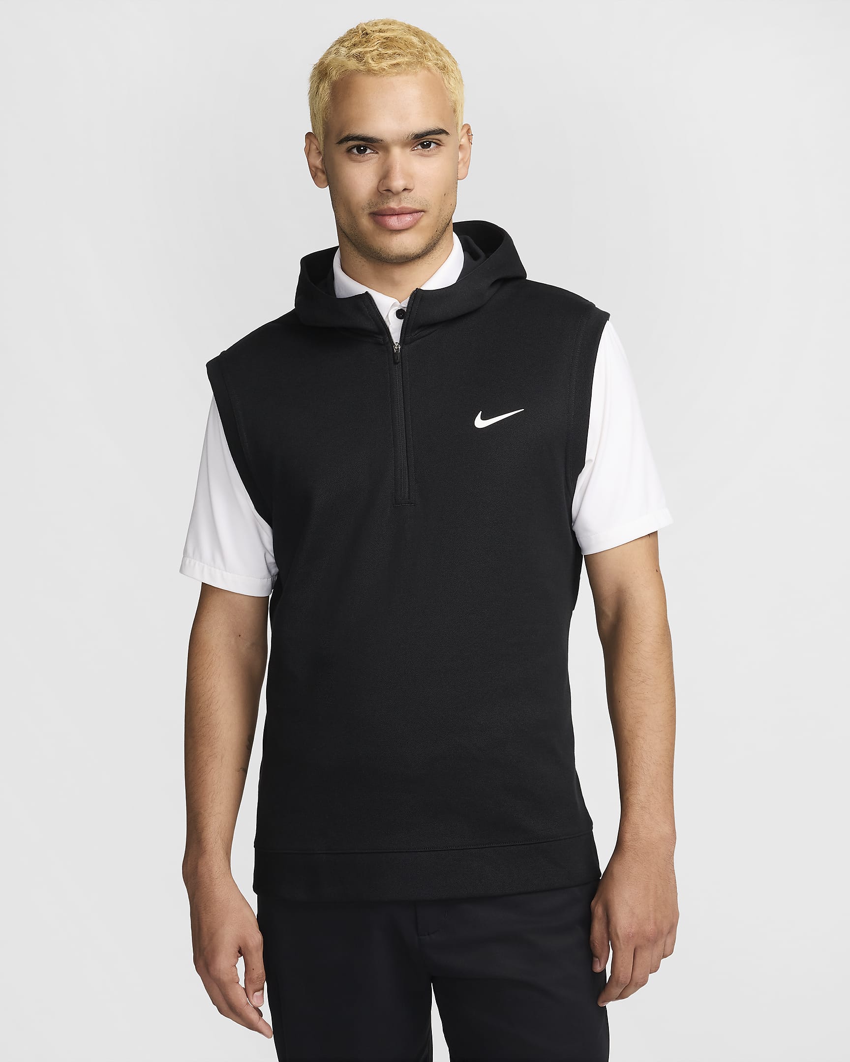 Veste sans manches de golf à capuche Nike Tour pour homme - Noir/Blanc