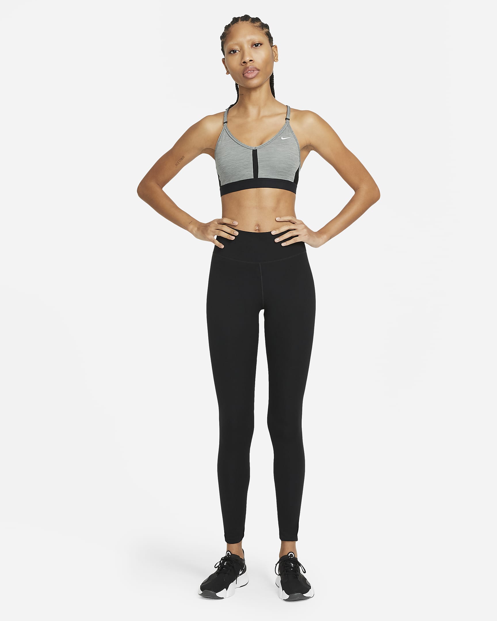 Nike Indy Women's Light-Support Padded V-Neck Sports Bra - Smoke Grey/Pure/Black/White