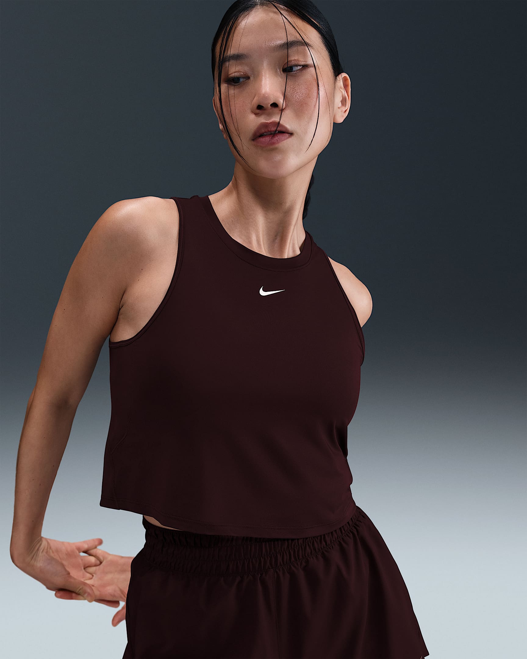 Nike One Classic Women's Dri-FIT Cropped Tank Top - Burgundy Crush/White