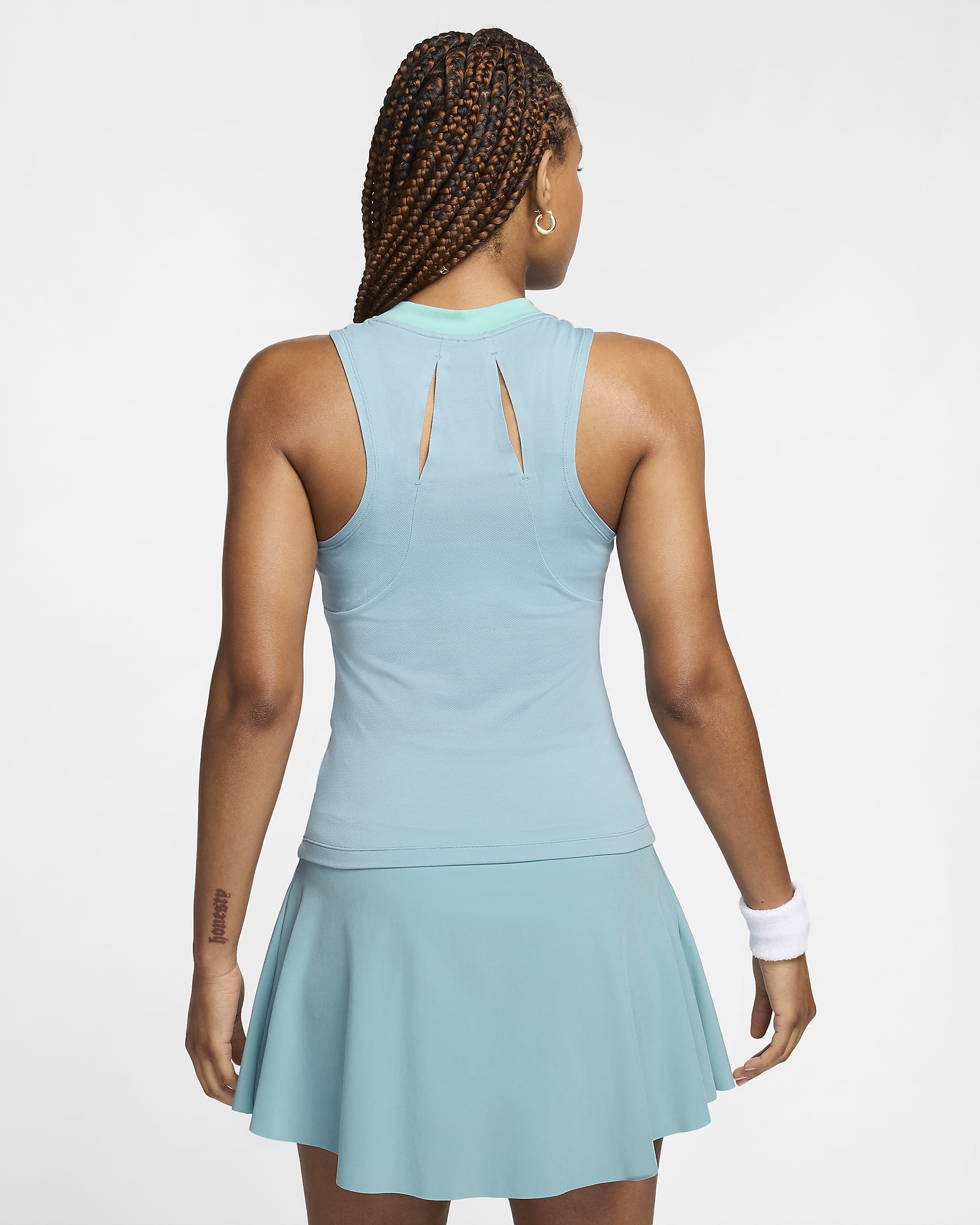 Débardeur de tennis Dri-FIT NikeCourt Advantage pour femme - Denim Turquoise/Green Frost/Blanc