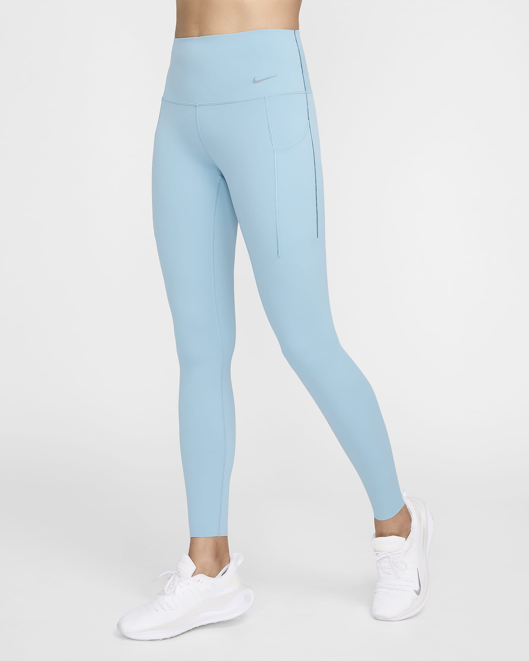 Nike Universa közepes tartást adó, magas derekú, teljes hosszúságú, zsebes női leggings - Denim Turquoise/Fekete