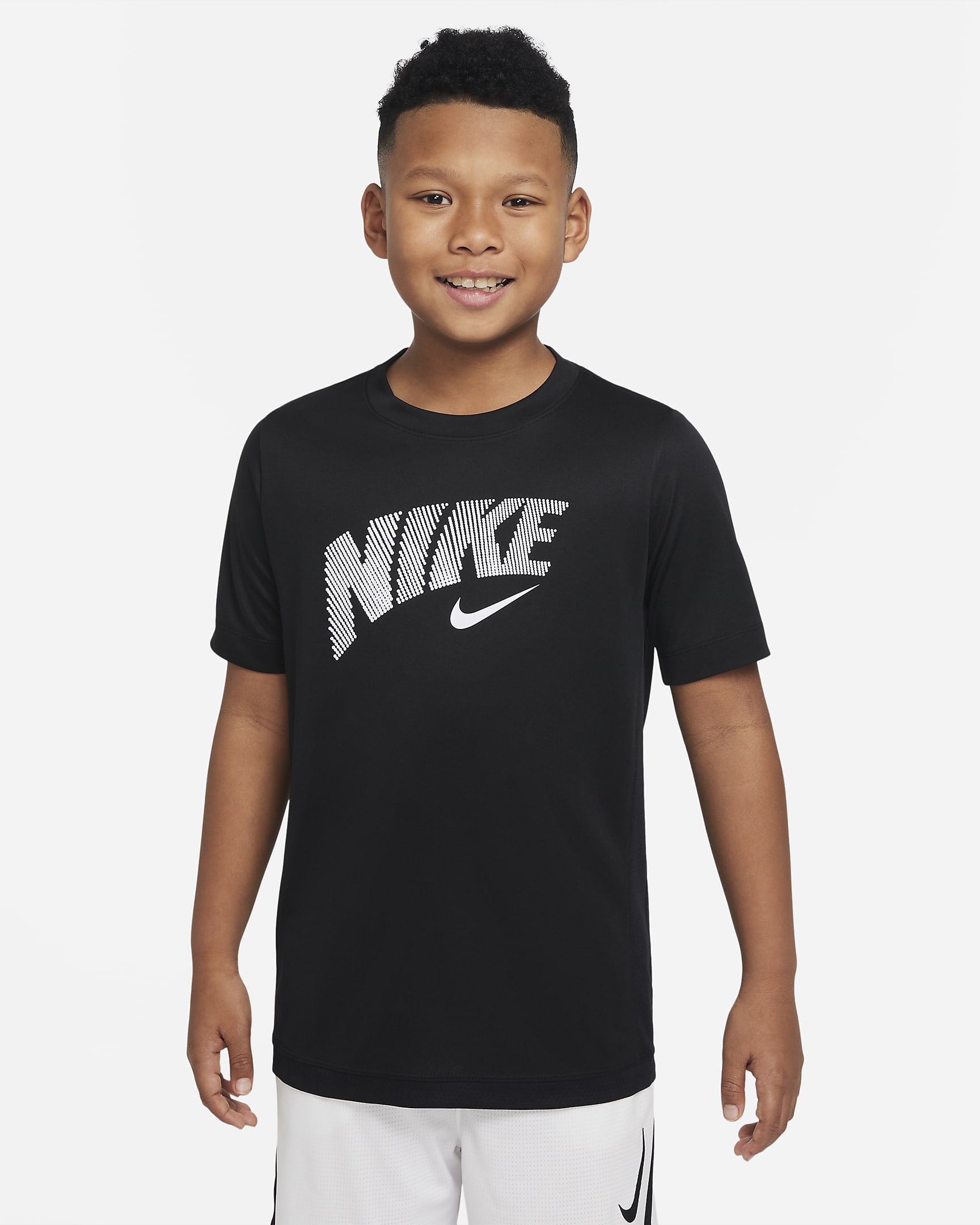 Playera de entrenamiento con gráfico para niño talla grande Nike Dri-FIT Trophy - Negro/Negro/Blanco