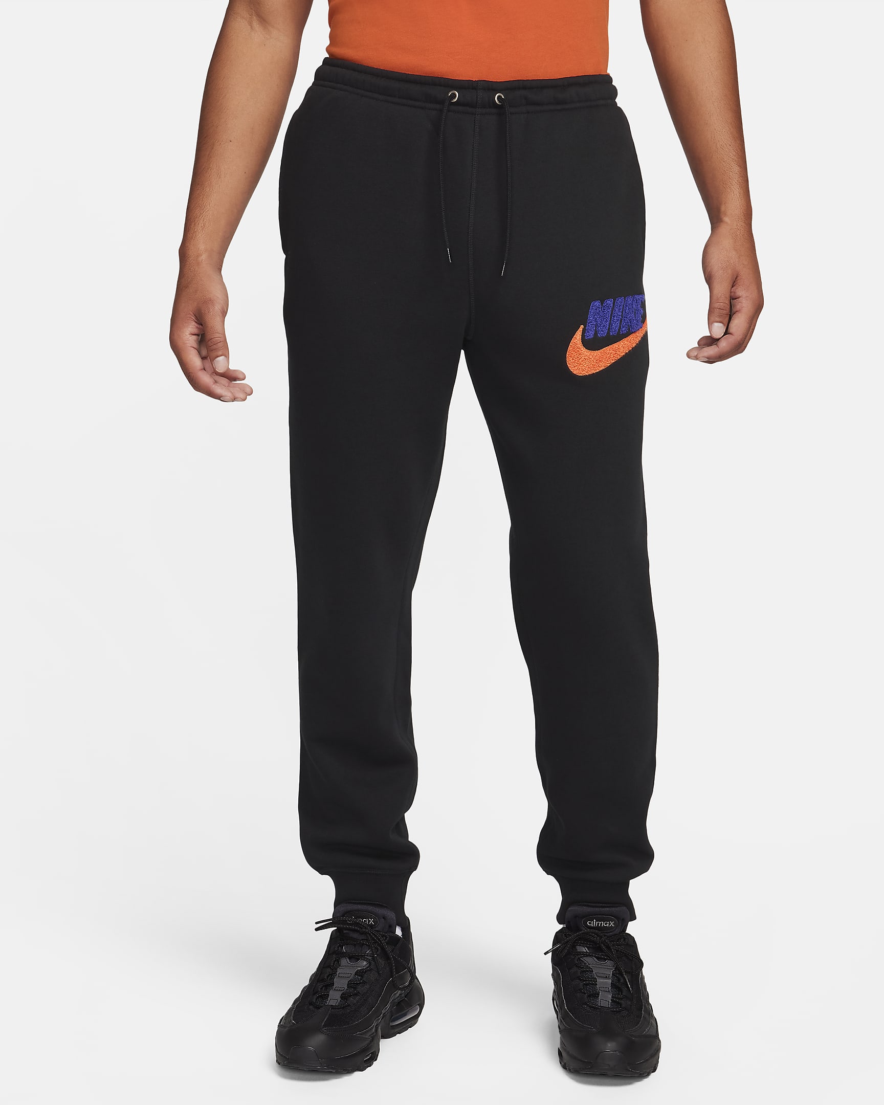 Nike Club Fleece Men's Fleece Joggers - Black/Black/Safety Orange