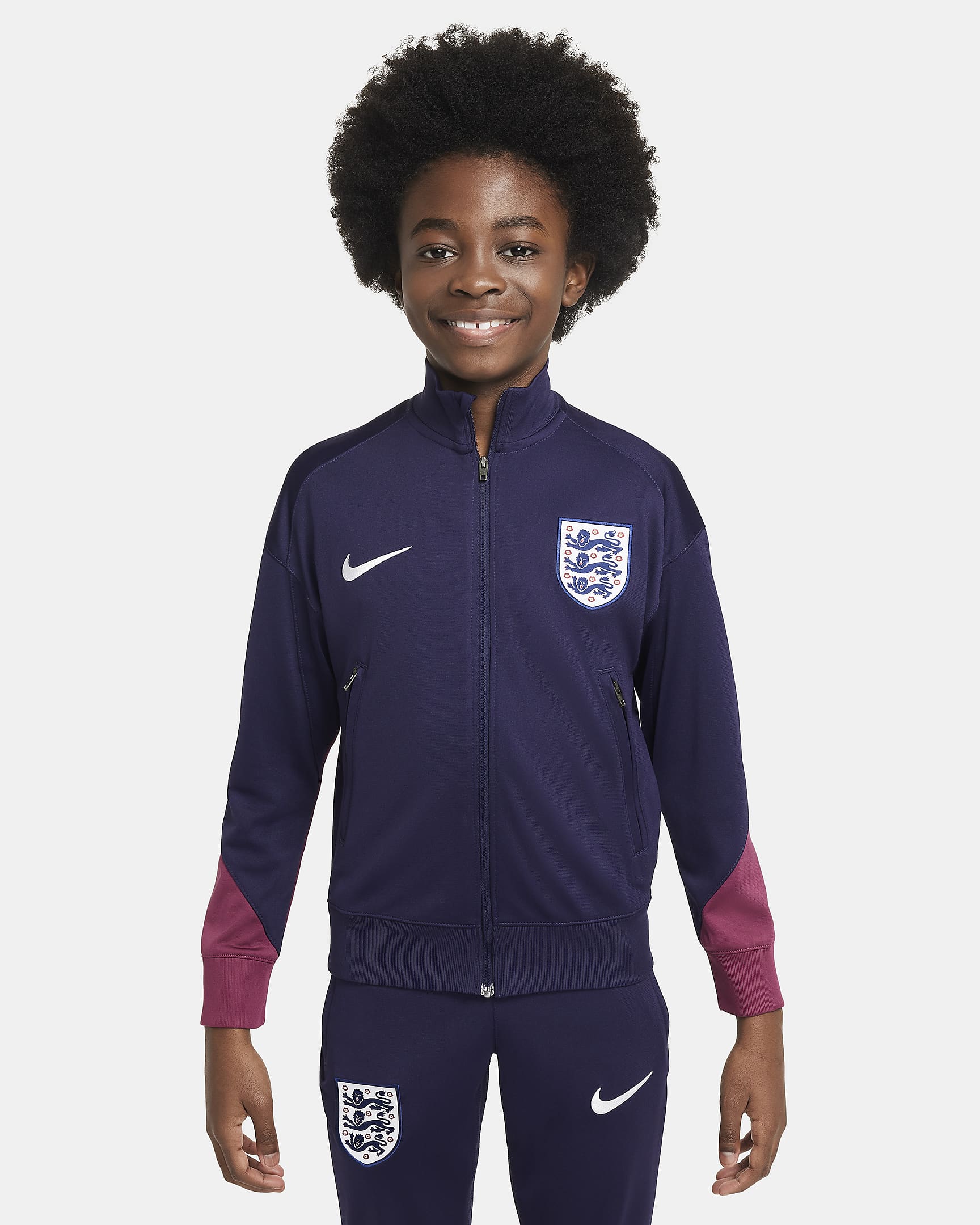 England Strike Nike Dri-FIT strikket fotballtracksuit til store barn - Purple Ink/Rosewood/Hvit