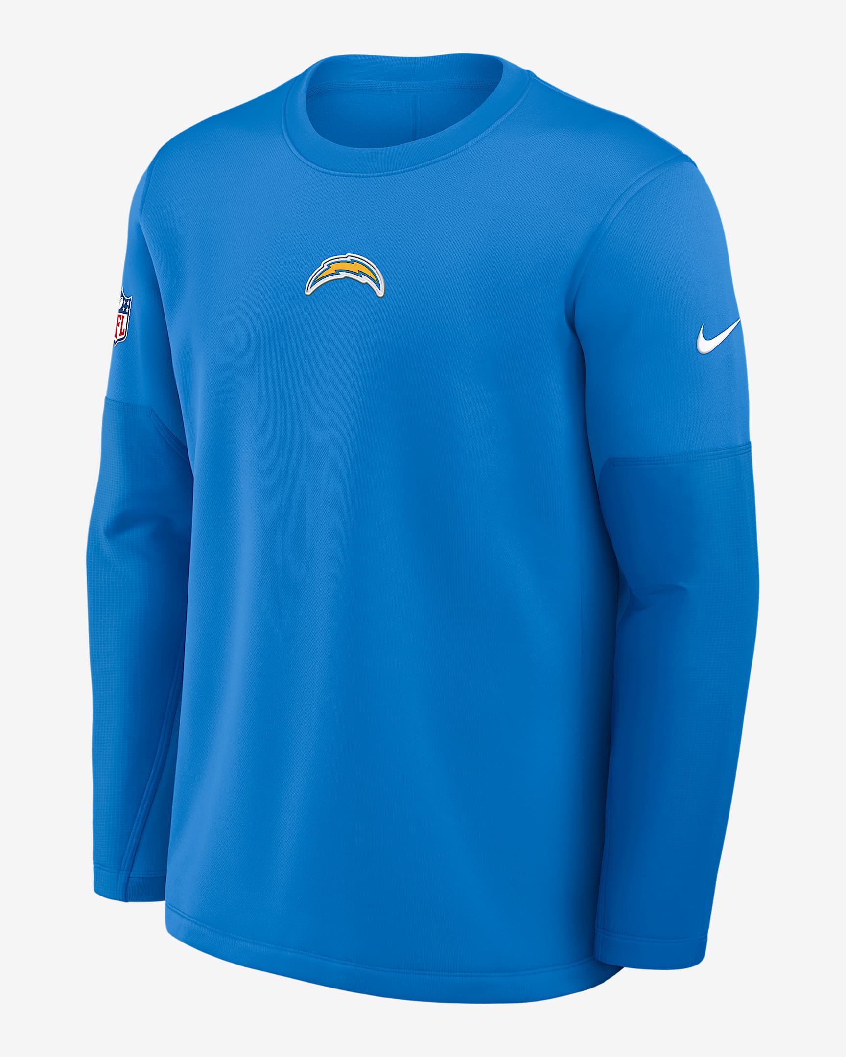 Playera de manga larga Nike Therma-FIT de la NFL para hombre Los Angeles Chargers Scripted To Win Sideline Coach - Azul claro