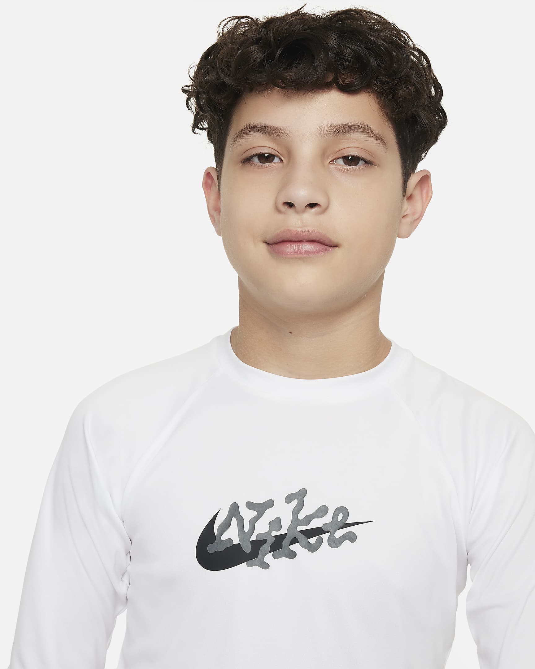 Camiseta Hydroguard de manga corta para niño talla grande Nike Swim Scribble - Blanco