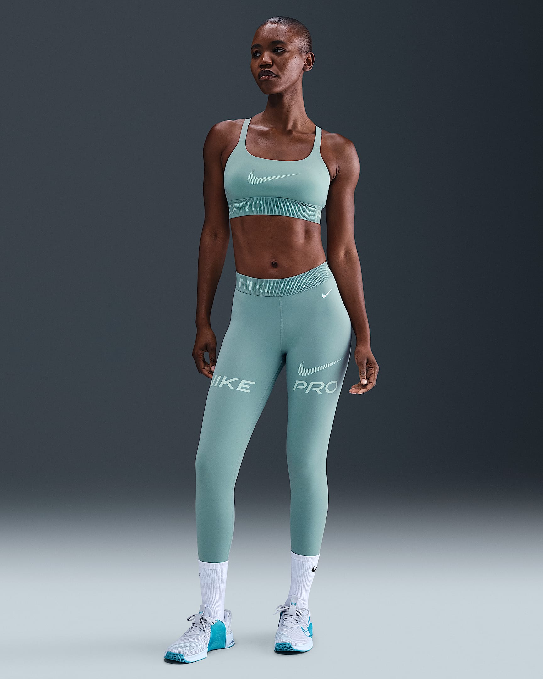 Leggings con gráfico de tiro medio de 7/8 con paneles de malla para mujer Nike Pro - Cañón/Espuma menta/Blanco