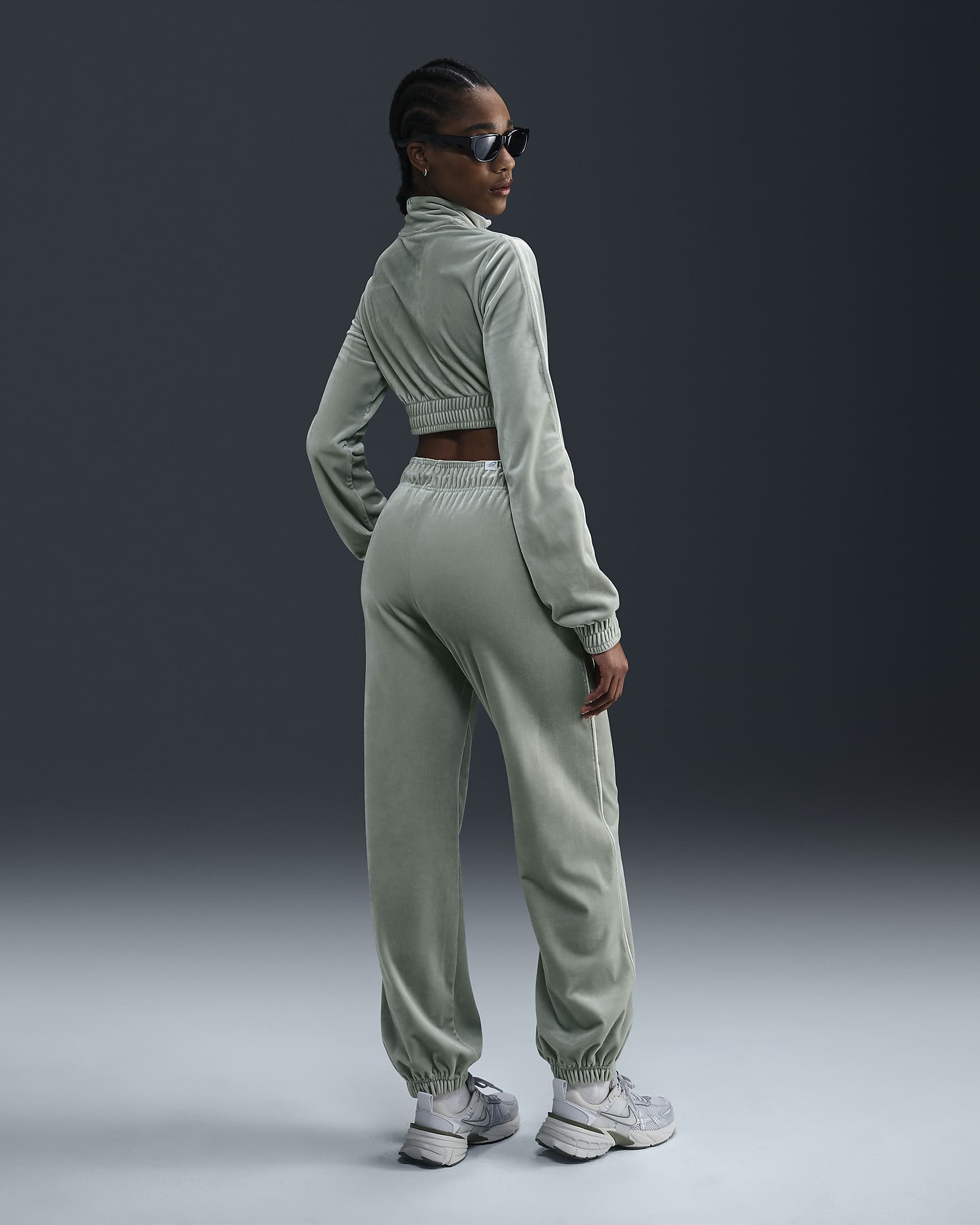 Pantaloni jogger in velour a vita media Nike Sportswear Collection – Donna - Jade Horizon/Sail/Sail