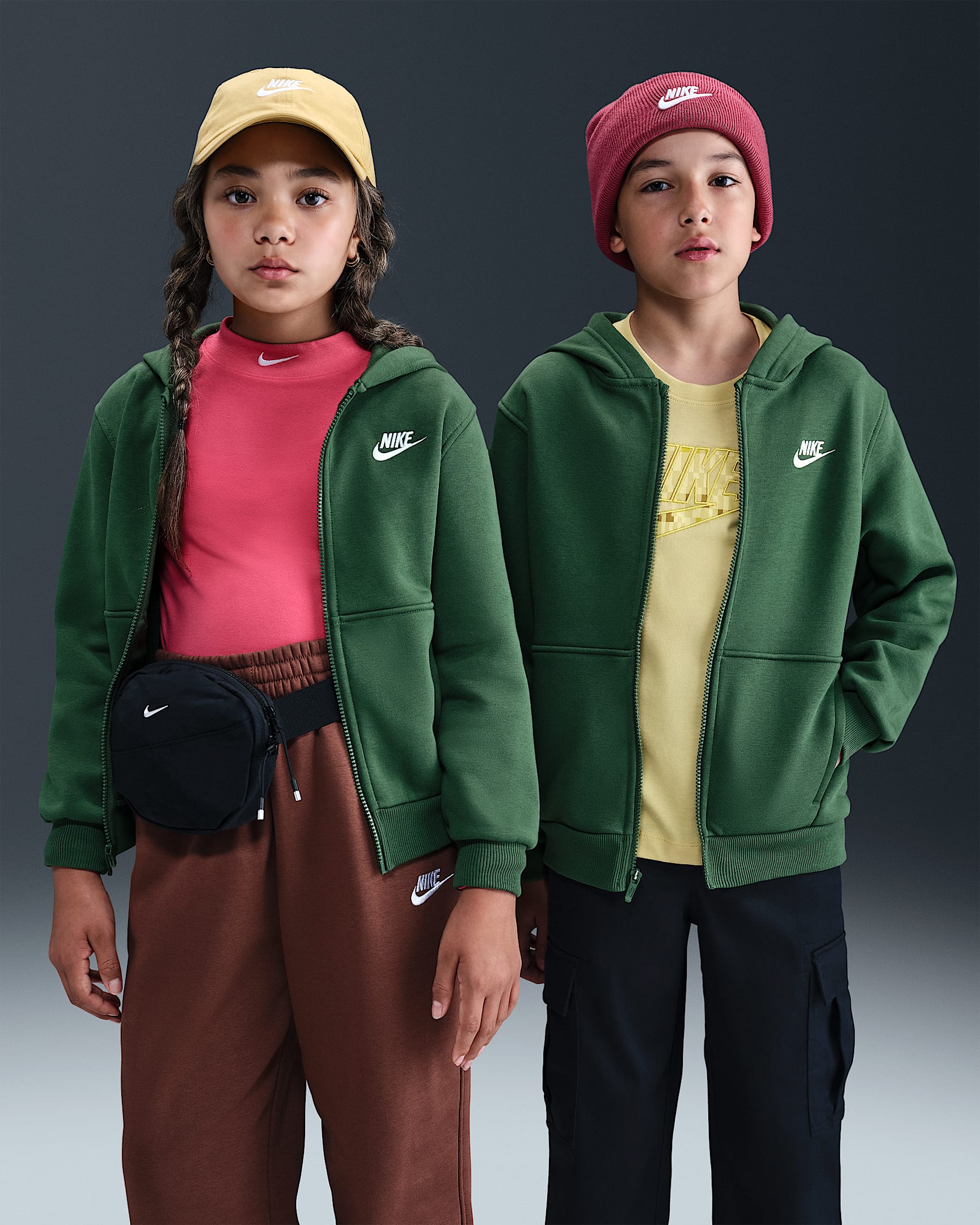 Nike Sportswear Club Fleece Big Kids' Full-Zip Hoodie - Fir/White