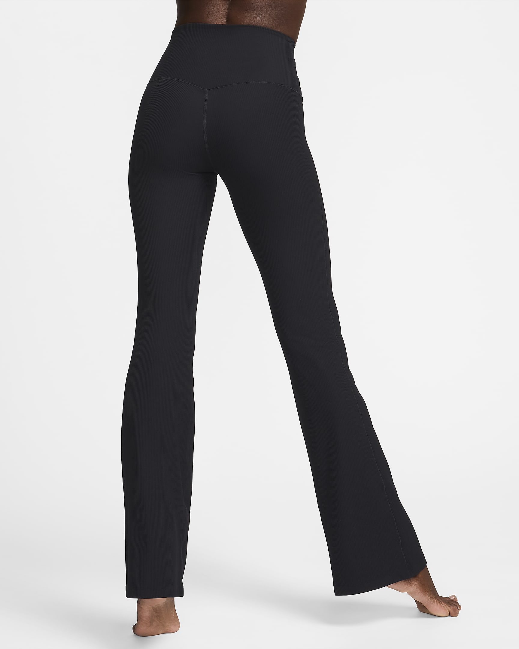 Nike Zenvy Rib Women's Gentle-Support High-Waisted Full-Length Flared Leggings - Black/Black