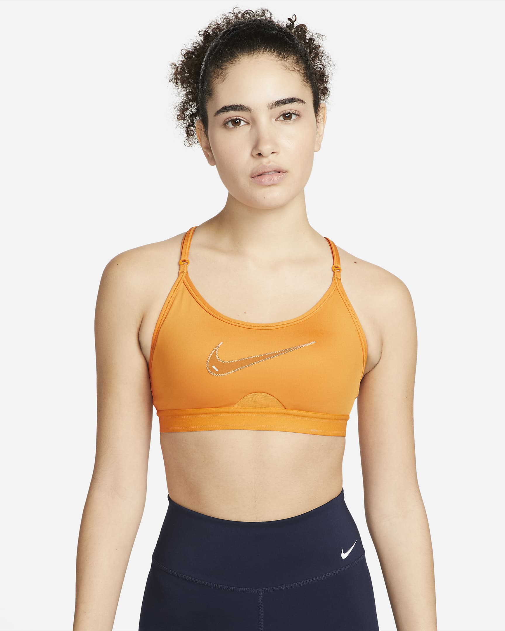 Nike Indy Women's Light-Support Padded Graphic Sports Bra - Light Curry/Pearl White/Desert Ochre/Desert Ochre