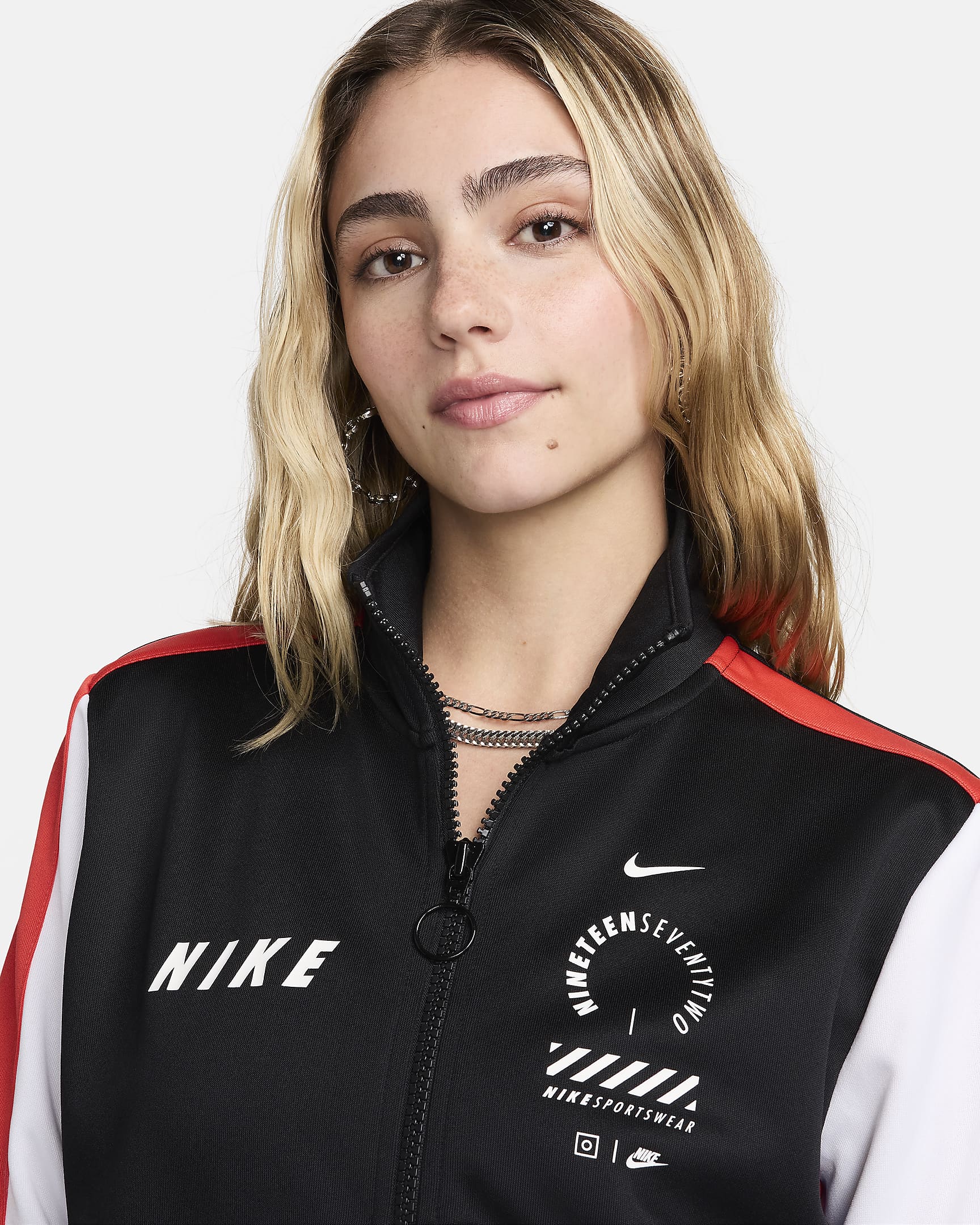 Nike Sportswear Women's Tracksuit Top - Black/Light Crimson/White