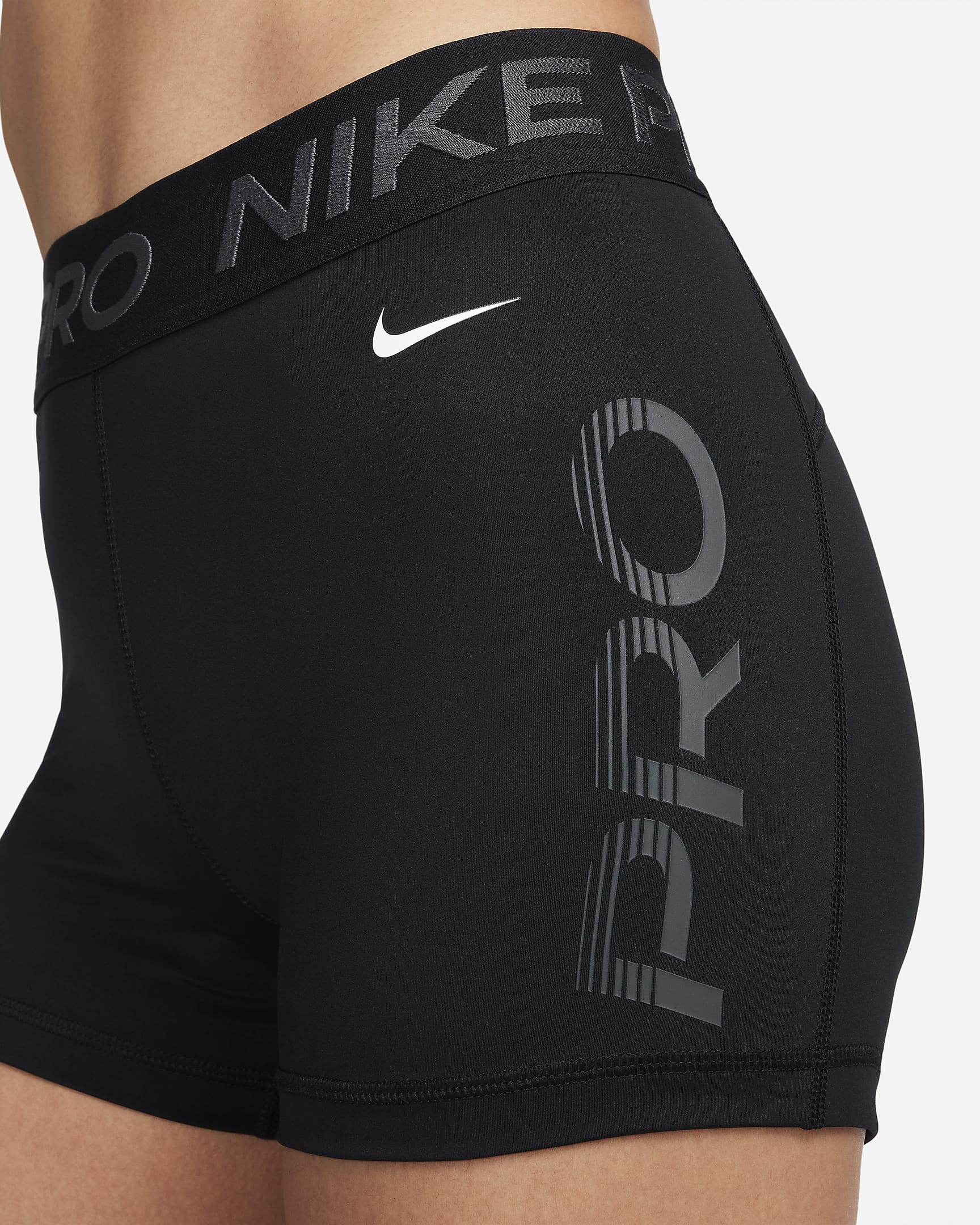 Nike Pro Women's Mid-Rise 3" Graphic Shorts - Black/Anthracite/White