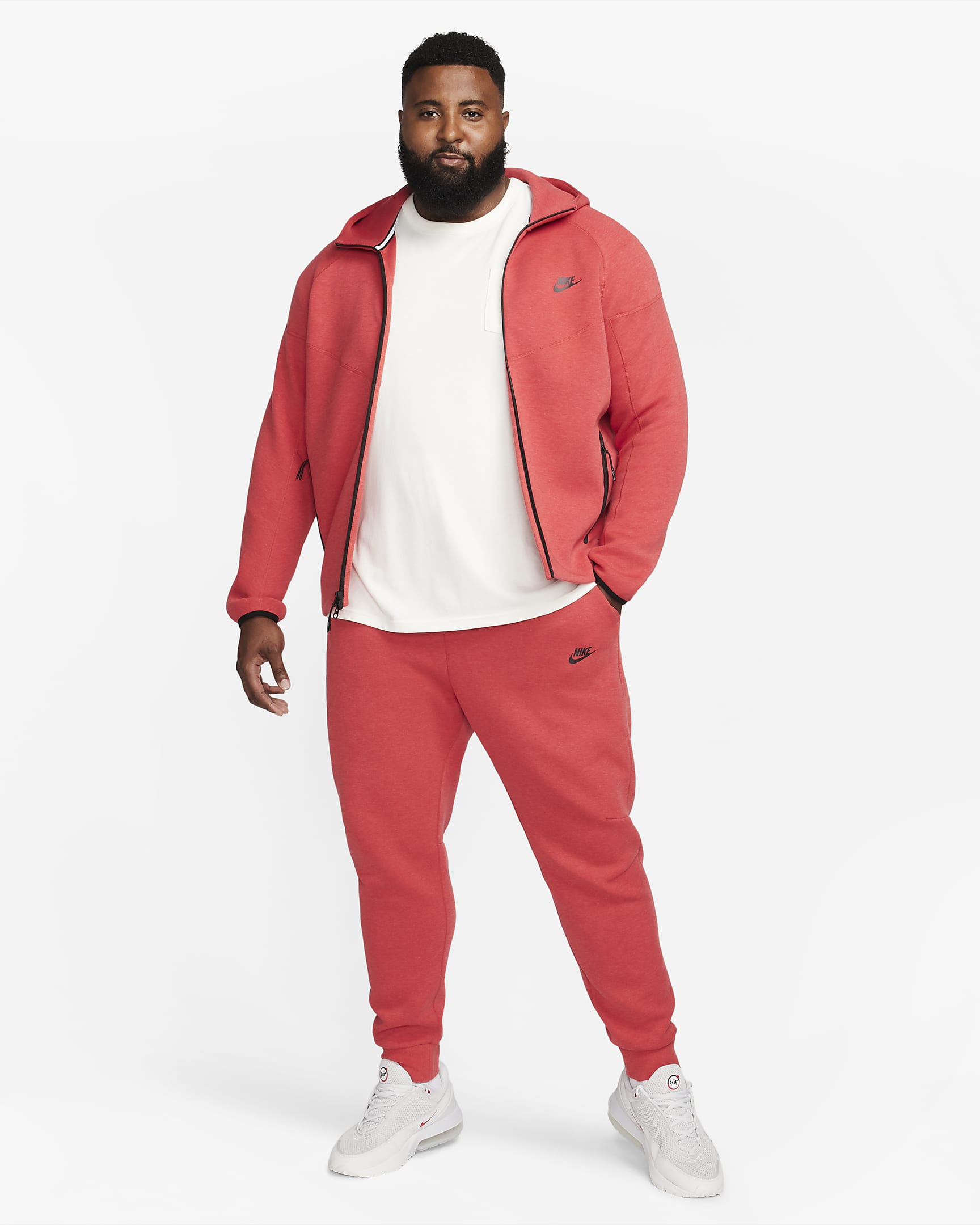 Męska bluza z kapturem i zamkiem na całej długości Nike Sportswear Tech Fleece Windrunner - Light University Red Heather/Czerń