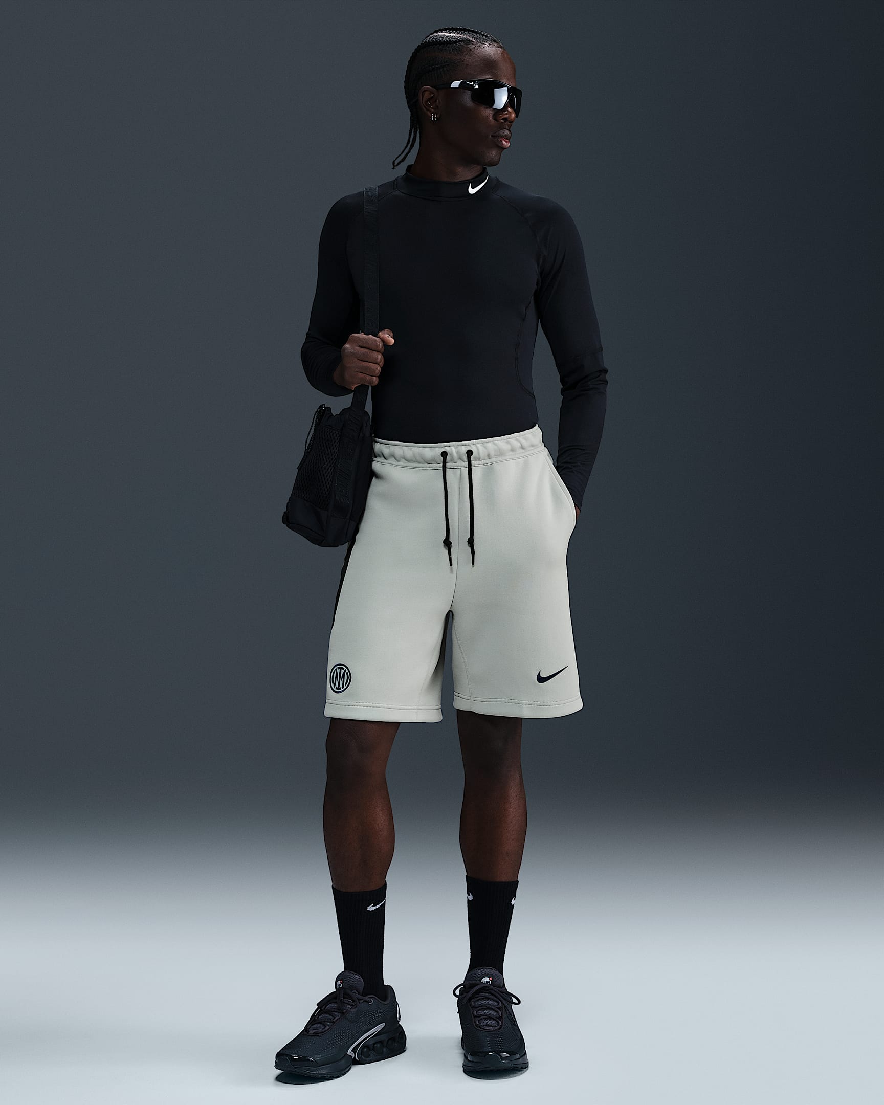 Fotbollsshorts i fleece Inter Milan Tech Nike för män - Grey Haze/Blue Void