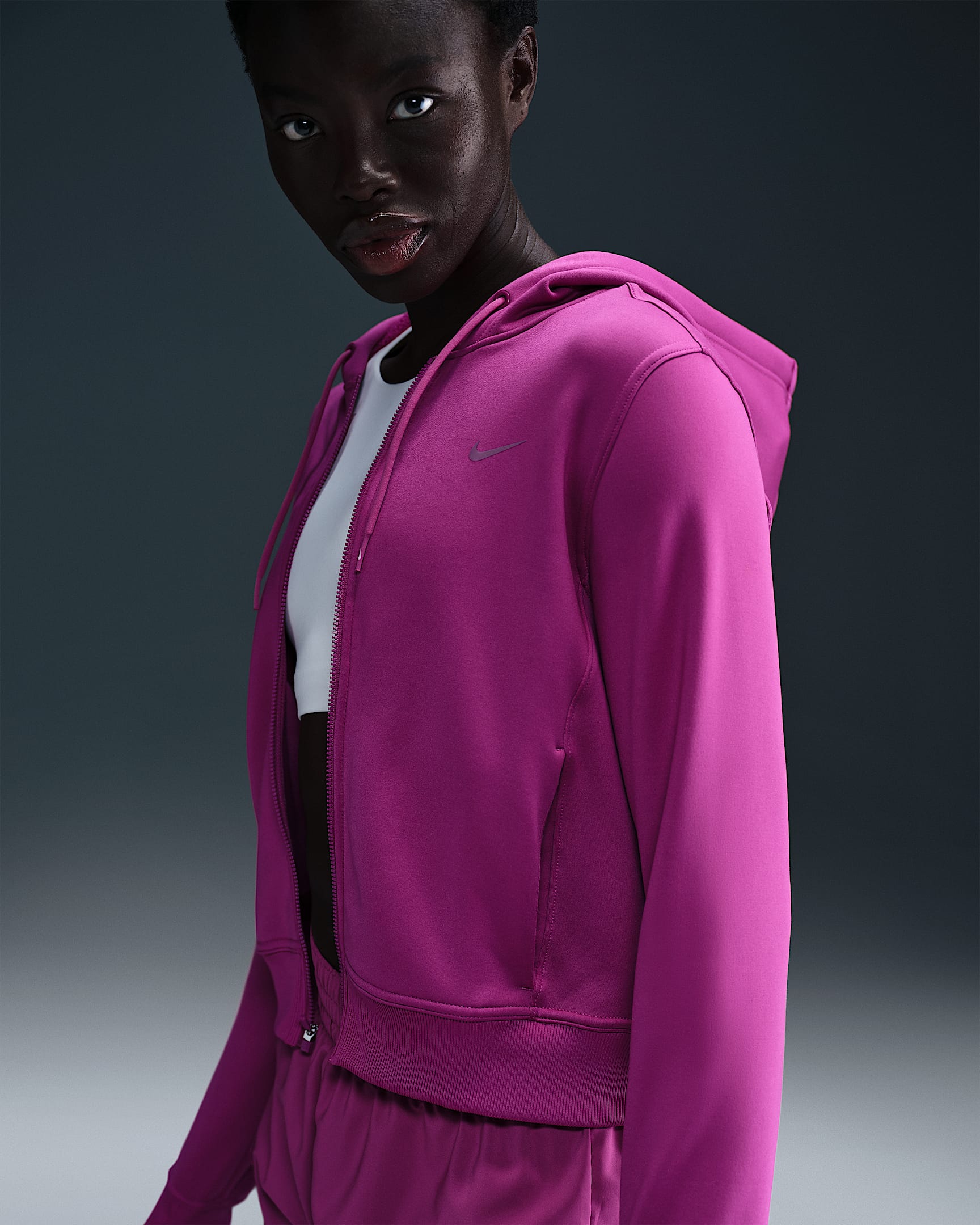 Sudadera con gorro de cierre completo para mujer Nike Therma-FIT One - Fucsia cálido/Negro