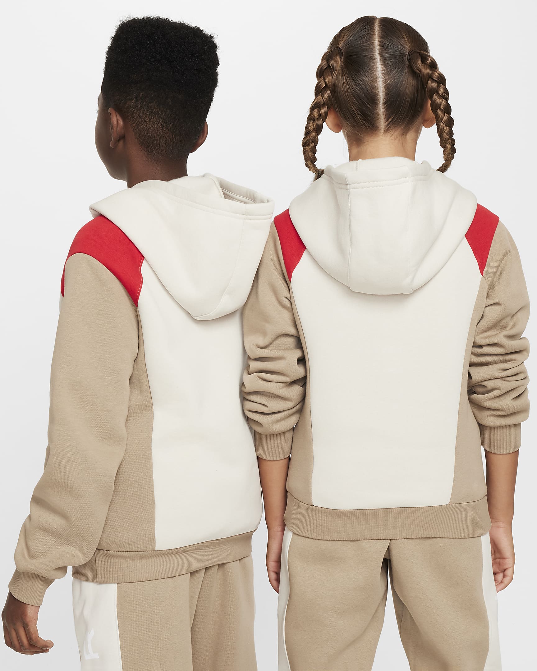 Nike Air Older Kids' Pullover Hoodie - Khaki/Light Orewood Brown/University Red/White