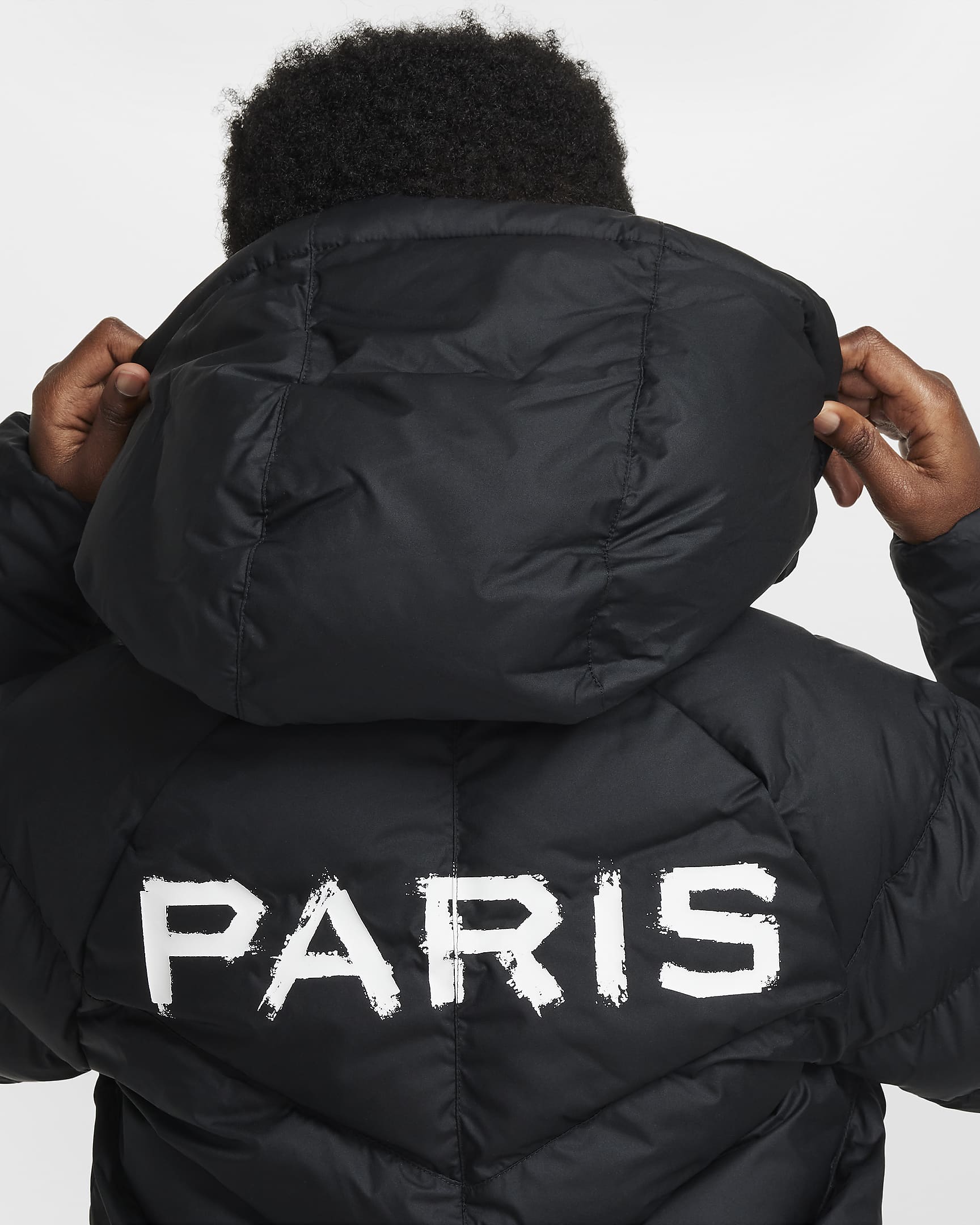 Paris Saint-Germain Nike Fußballjacke mit Synthetikfüllung und Kapuze für ältere Kinder - Schwarz/Schwarz/University Red