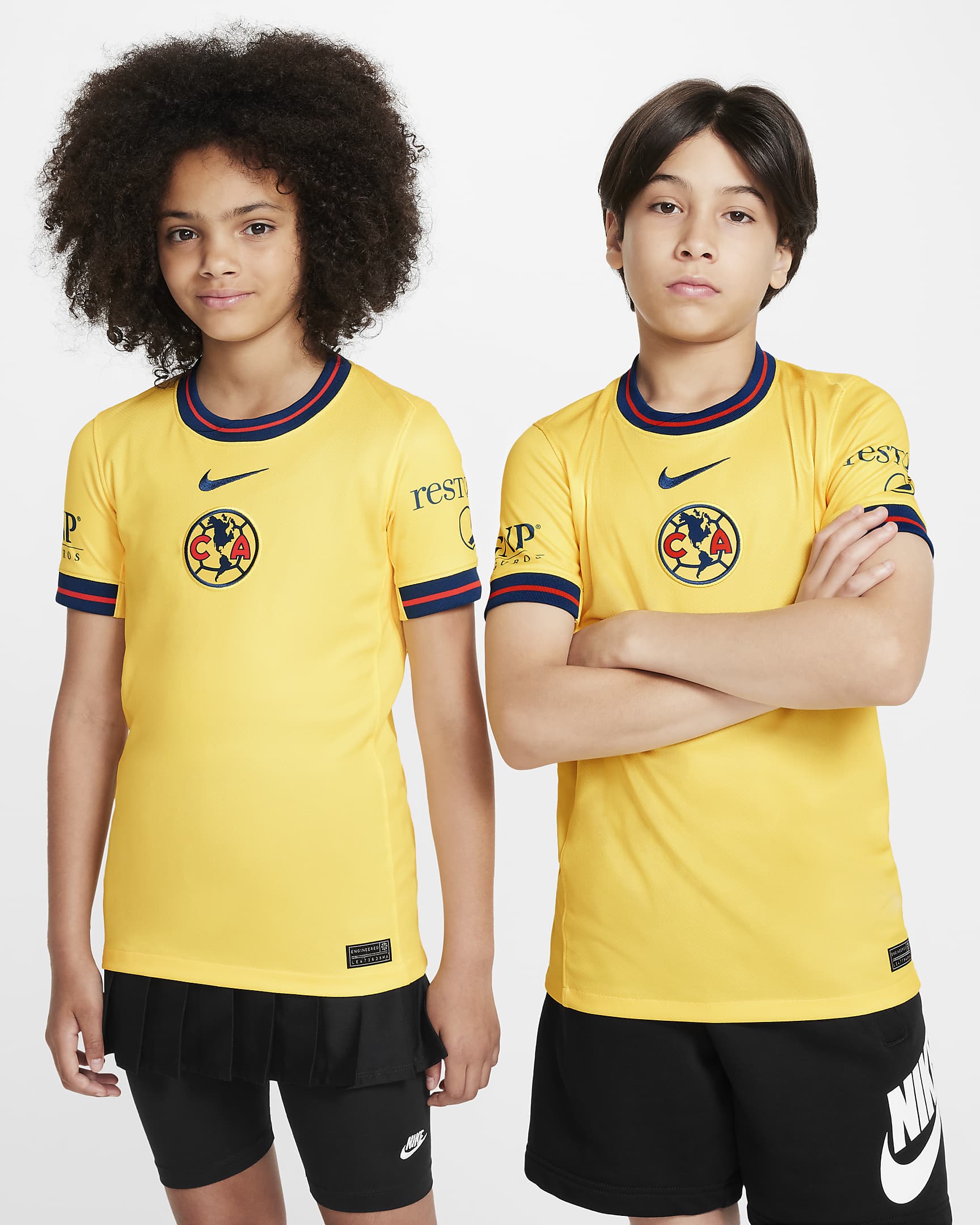 Jersey de fútbol tipo réplica Nike Dri-FIT para niño talla grande Club América 2024/25 Stadium Home - Amarillo tour/Azul valeriana