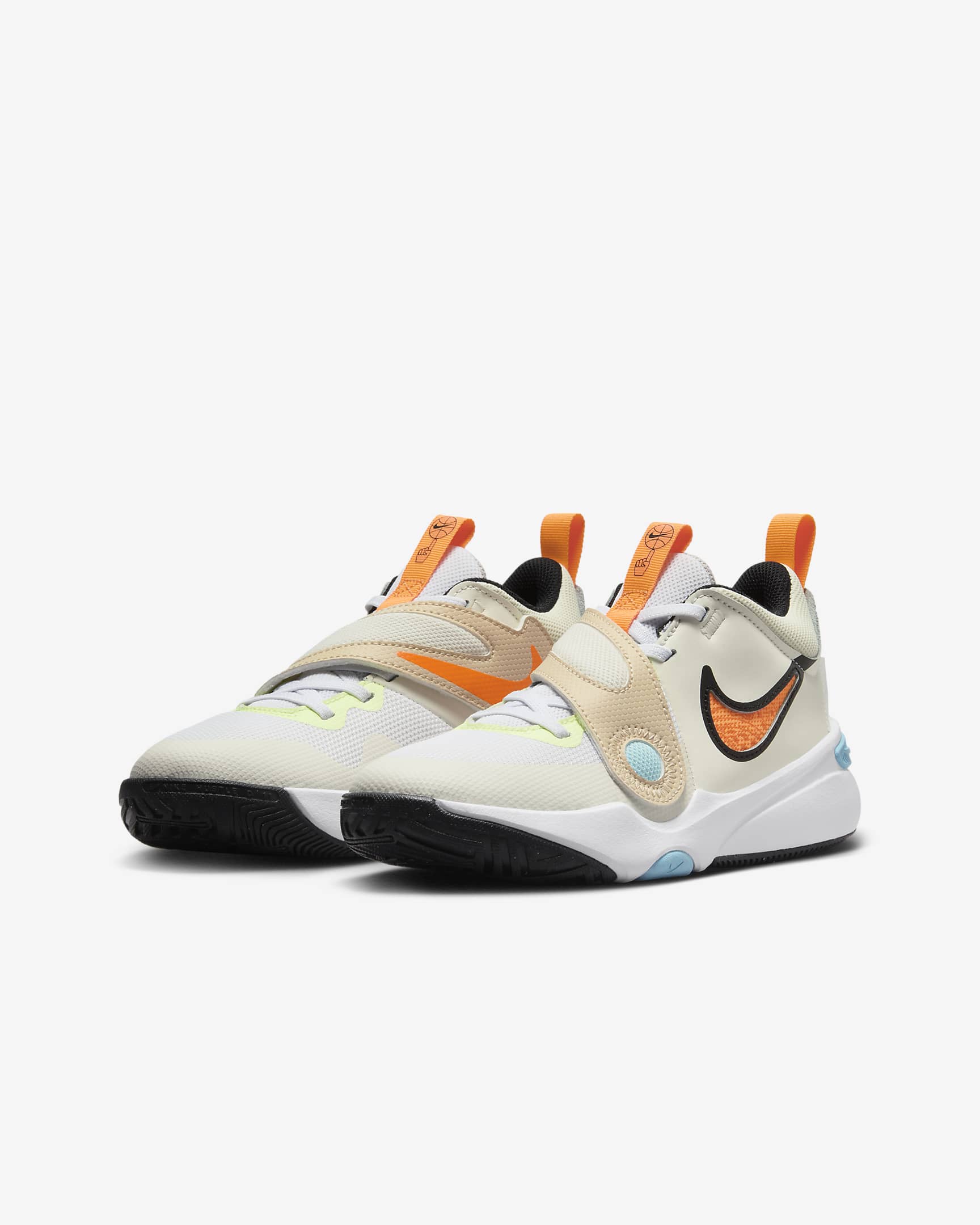 Nike Team Hustle D 11 "CHBL" Big Kids' Basketball Shoes - Sail/White/Barely Volt/Total Orange