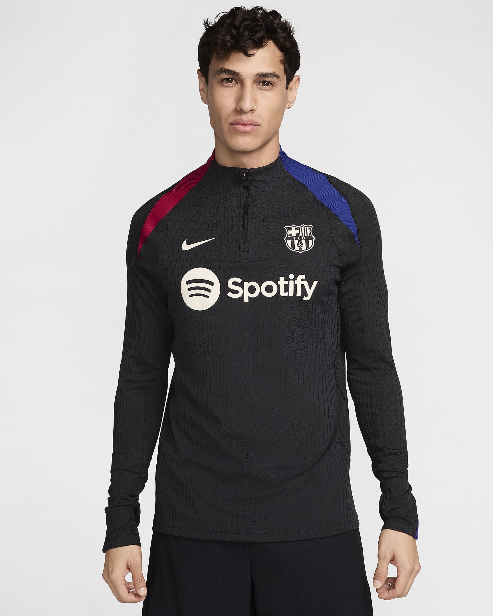 F.C. Barcelona Strike Elite Men's Nike Dri-FIT ADV Football Knit Drill Top - Black/Noble Red/Deep Royal Blue/Light Orewood Brown