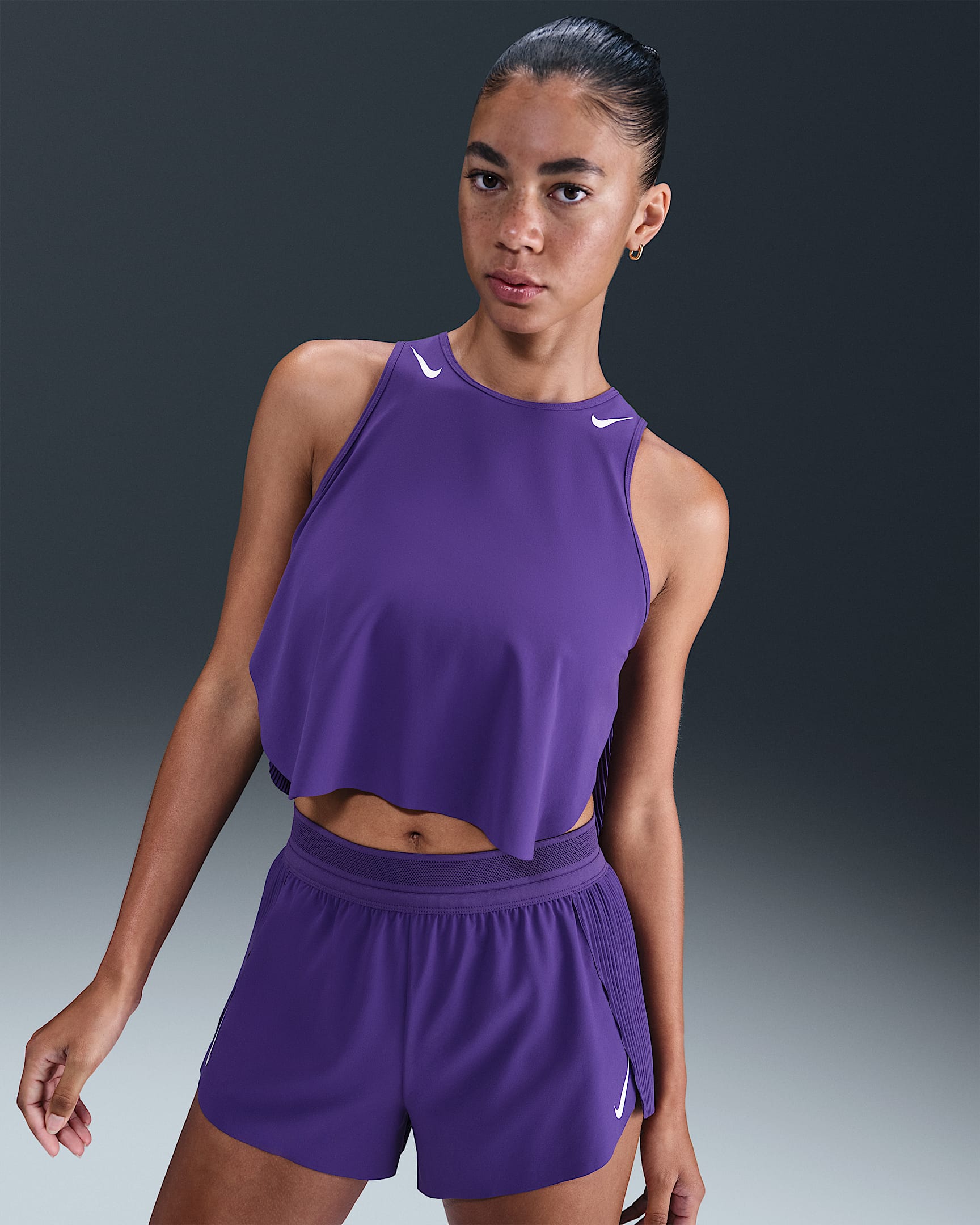 Nike AeroSwift Women's Dri-FIT ADV Cropped Running Tank Top - Court Purple/White