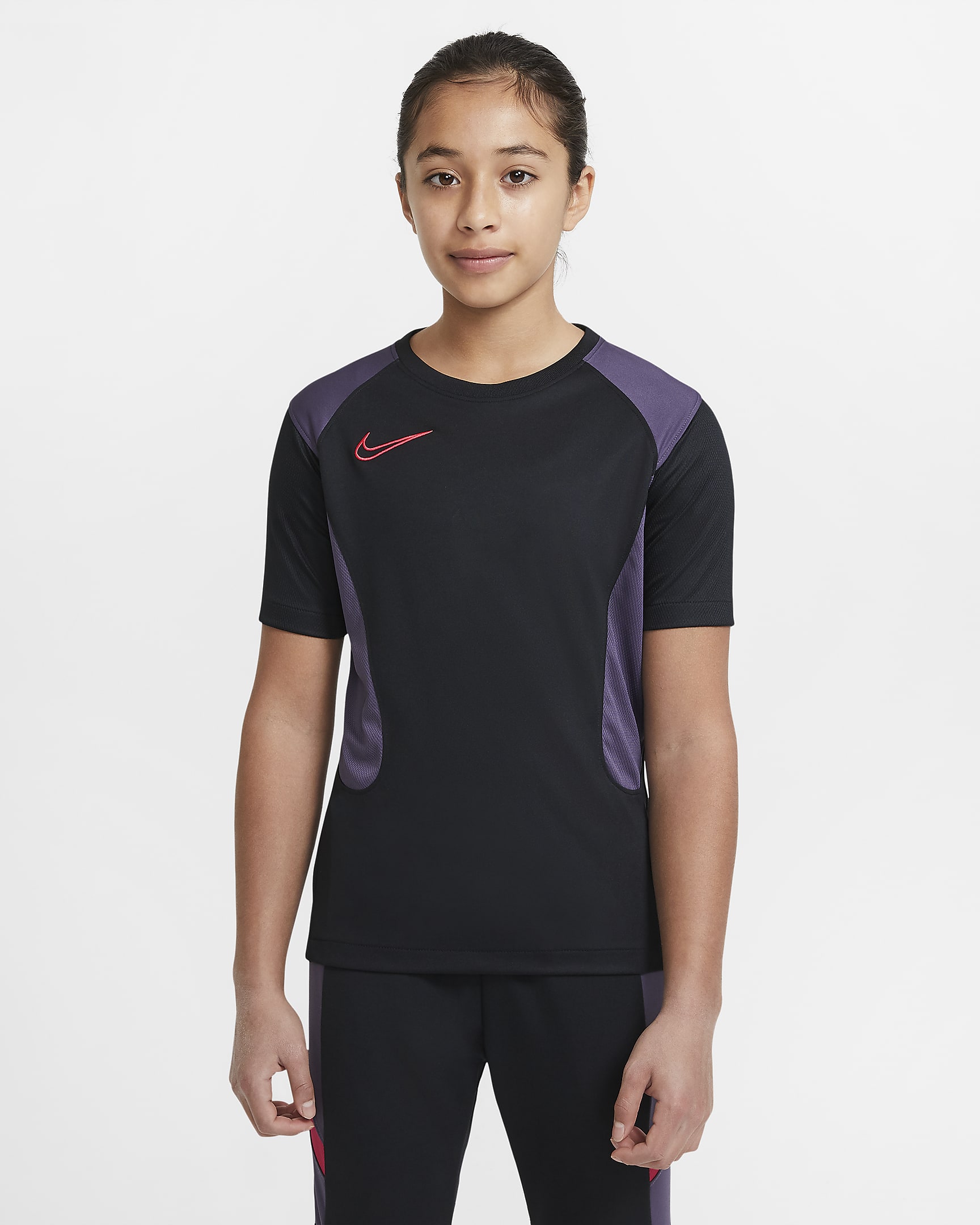 Nike Dri-FIT Academy Big Kids' Short-Sleeve Soccer Top - Black/Dark Raisin/Siren Red/Siren Red