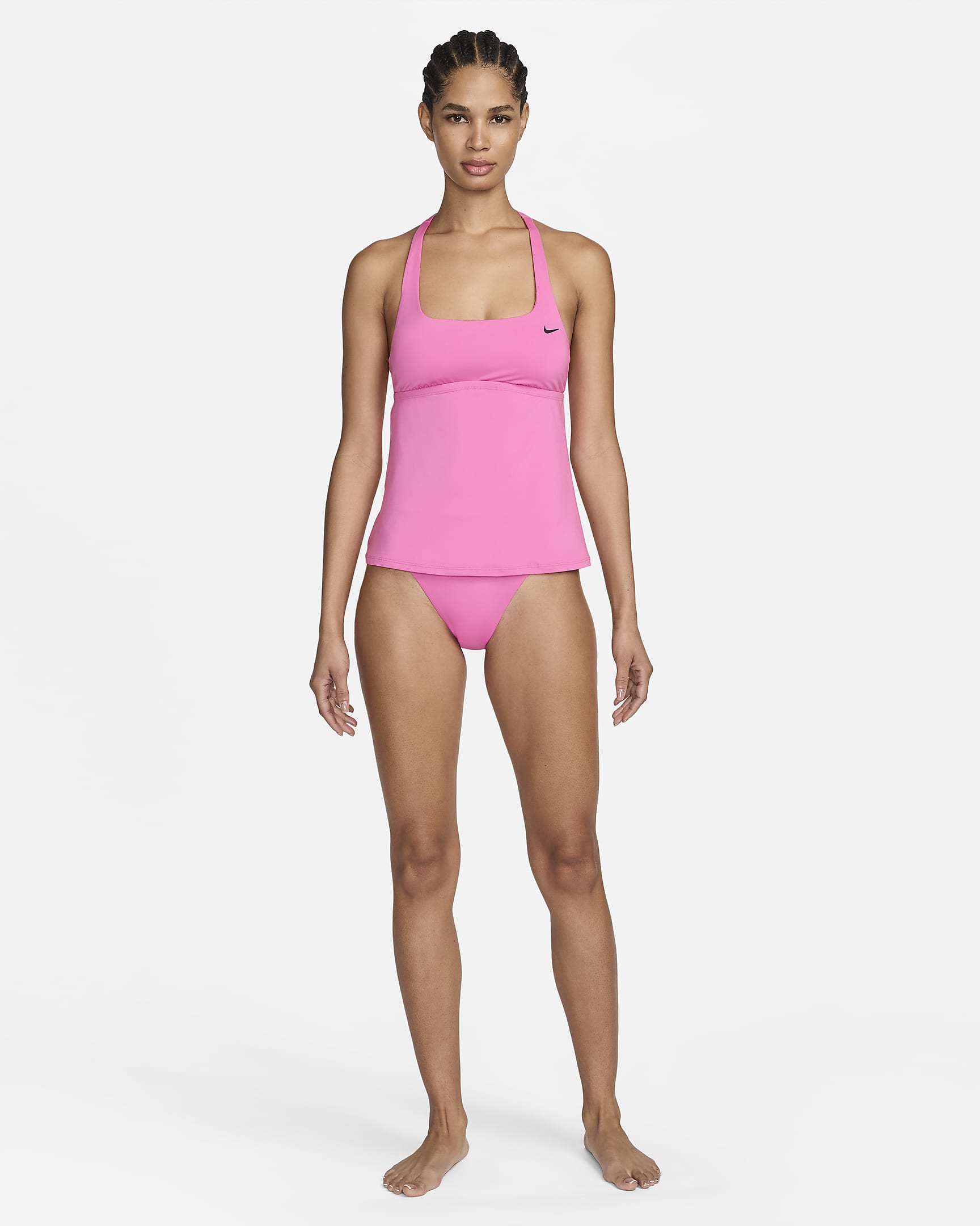 Top tankini de cuello cuadrado para mujer Nike Swim Essential - Rosa alegre