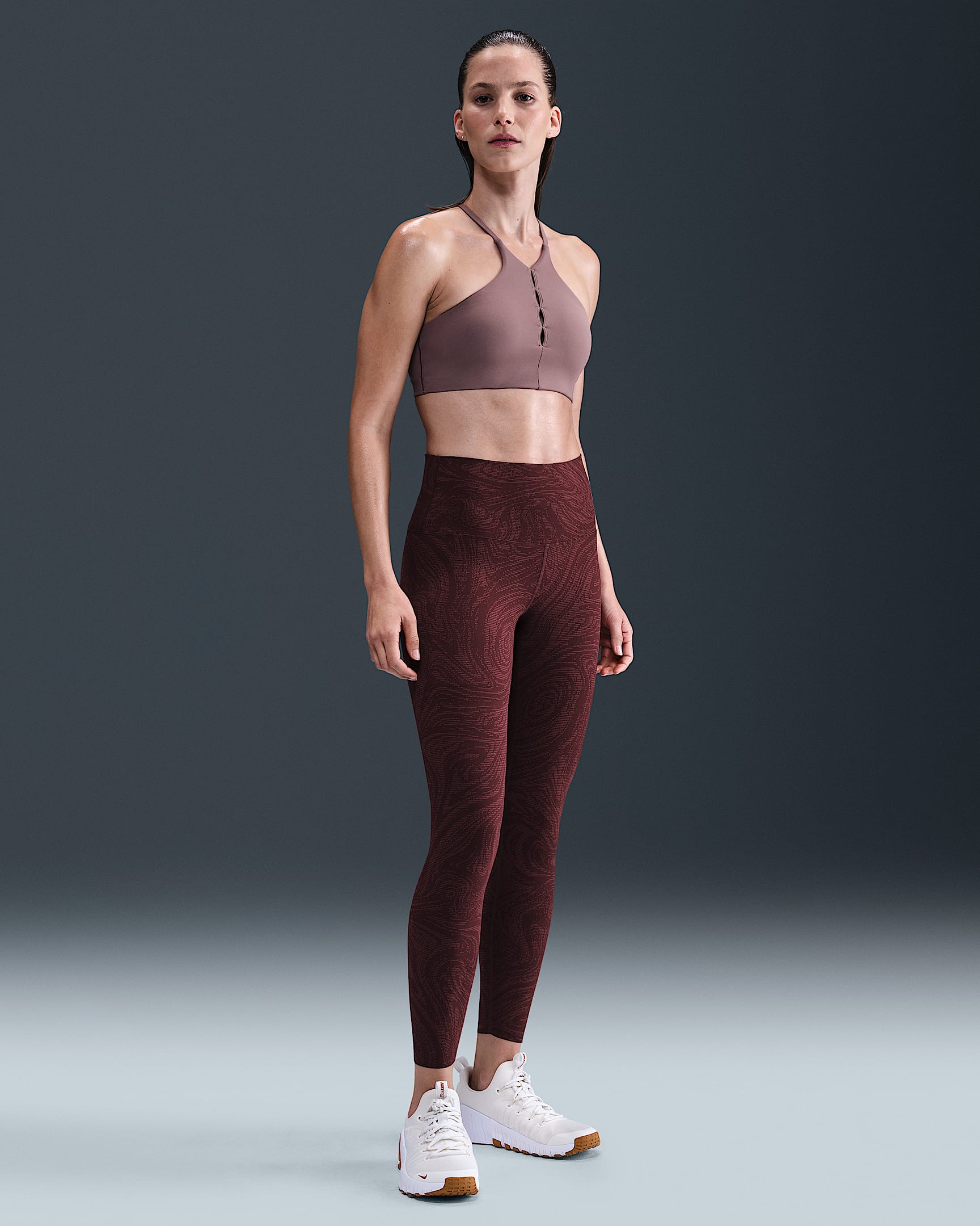 Nike Zenvy Women's Gentle-Support High-Waisted 7/8 Printed Leggings - Burgundy Crush/Dark Team Red/White