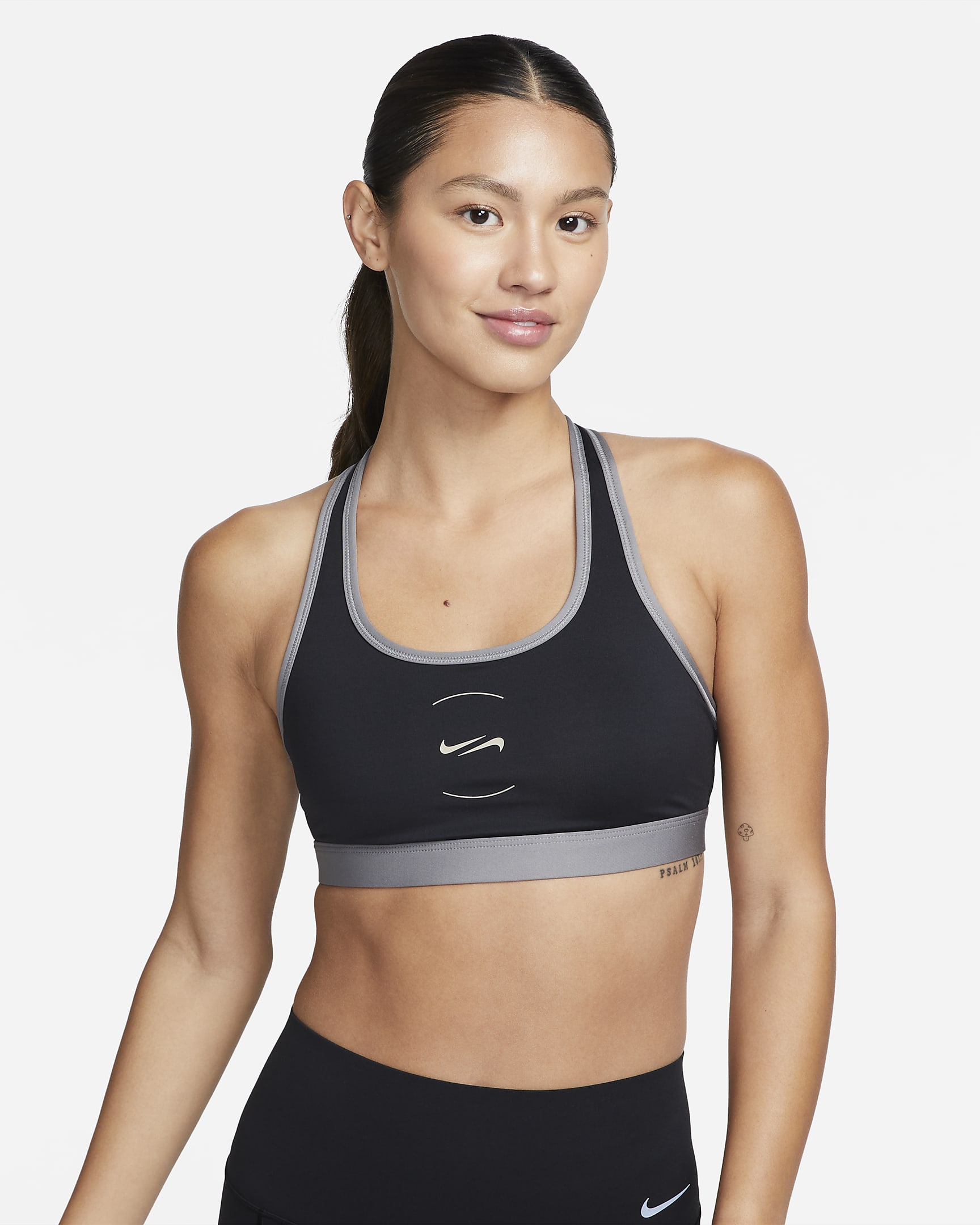 Nike Swoosh Women's Medium-Support Padded Sports Bra - Black/Flat Pewter/Khaki