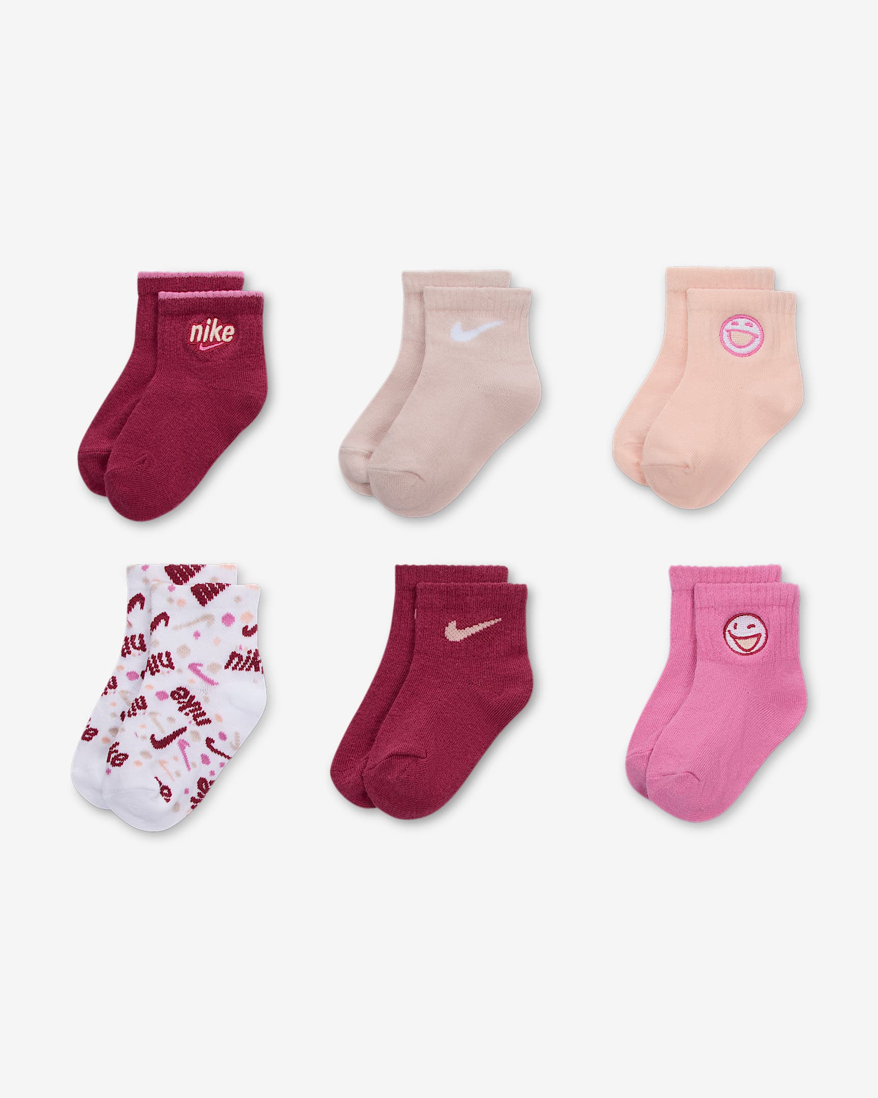 Nike Play For All Baby (0-9M) Infant Socks (6 Pairs) - Sweet Beet