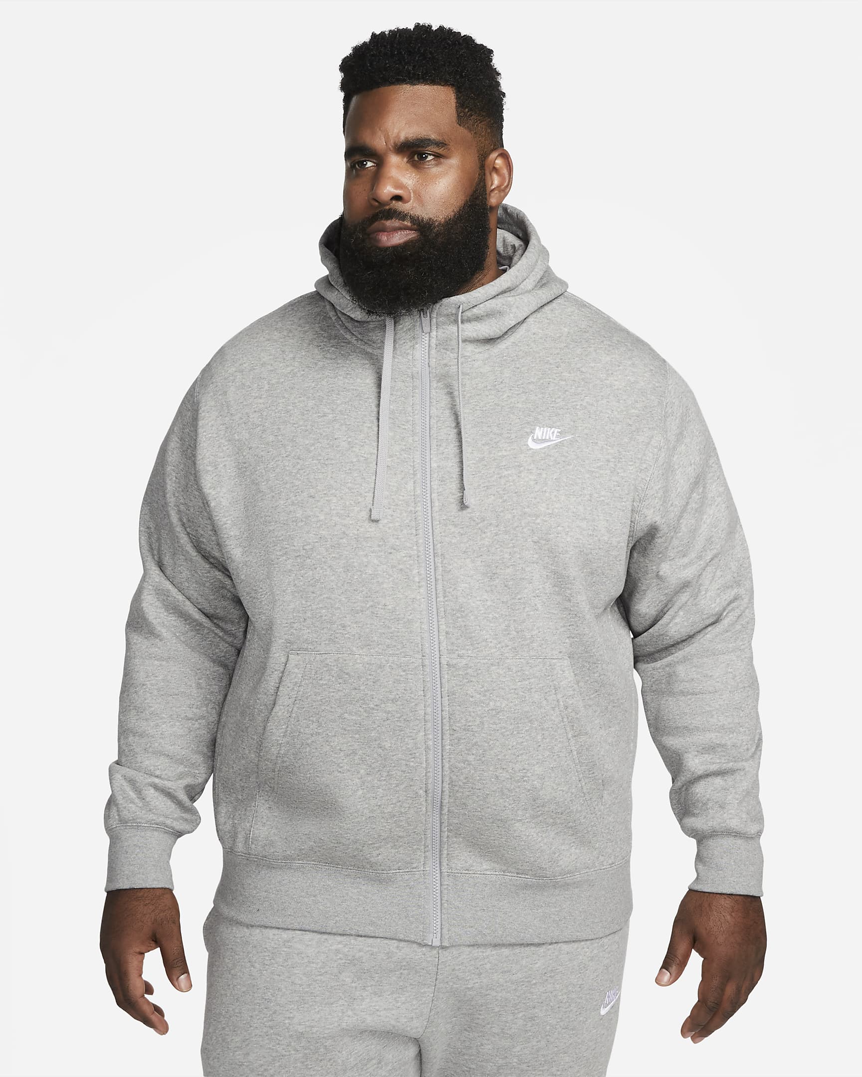 Nike Sportswear Club Fleece Herren-Hoodie mit durchgehendem Reißverschluss - Dark Grey Heather/Matte Silver/Weiß