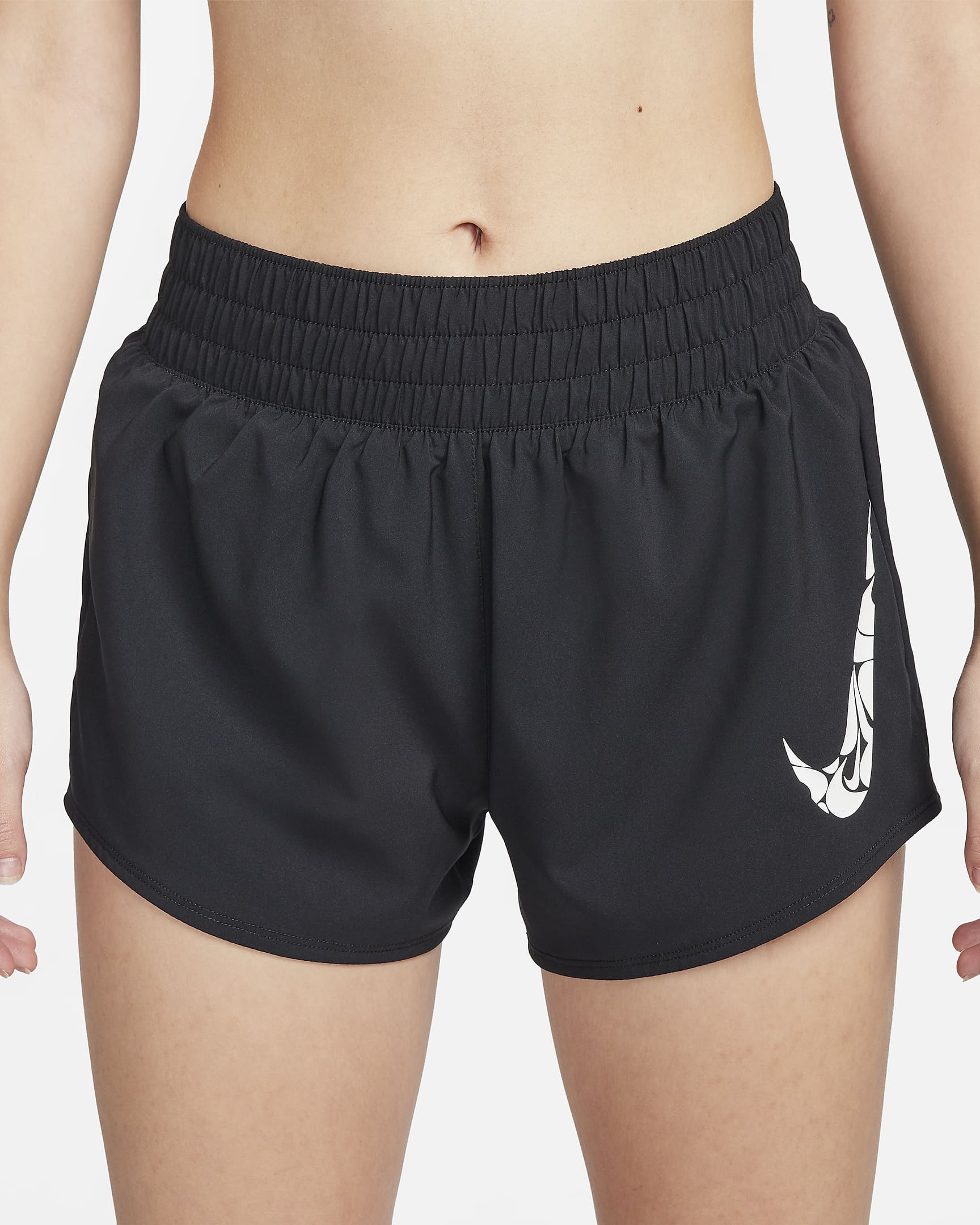 Nike One 女款 Dri-FIT 中腰 3" 附內裡褲短褲 - 黑色/白色