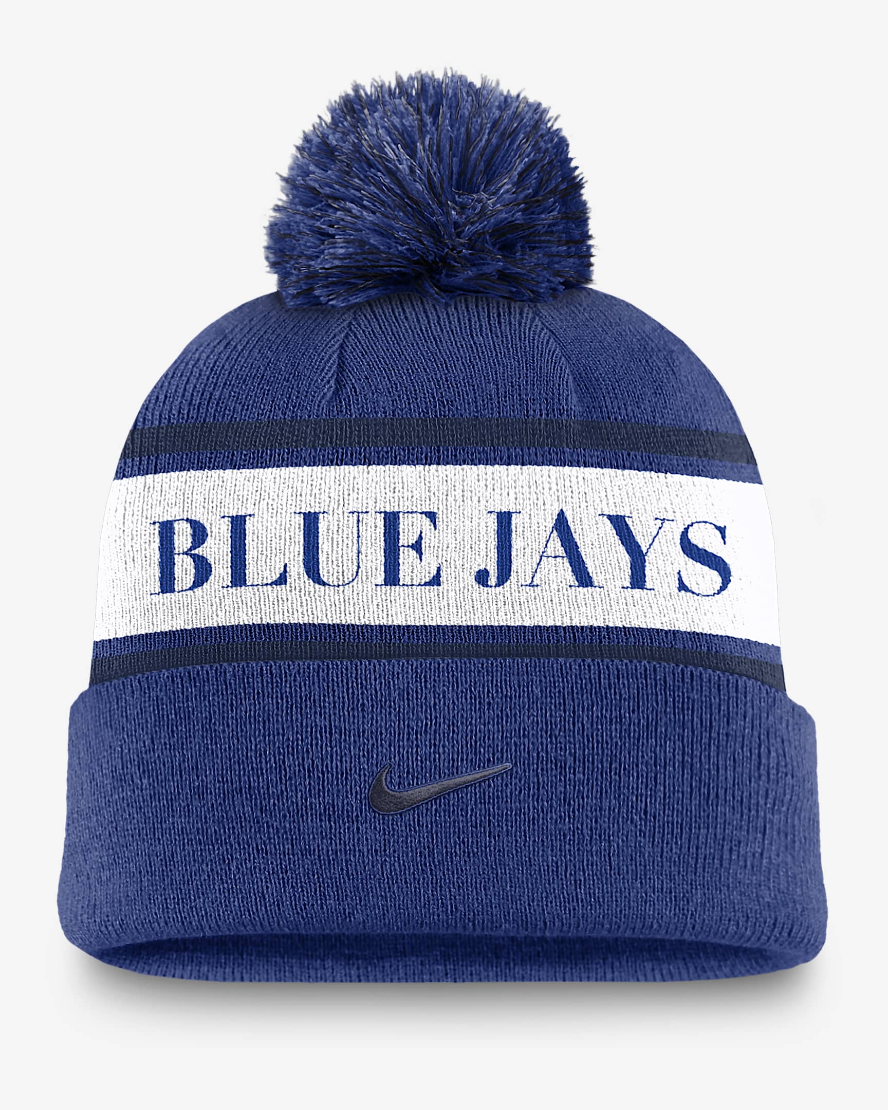 Toronto Blue Jays Team Stripe Peak Men's Nike MLB Cuffed Pom Beanie