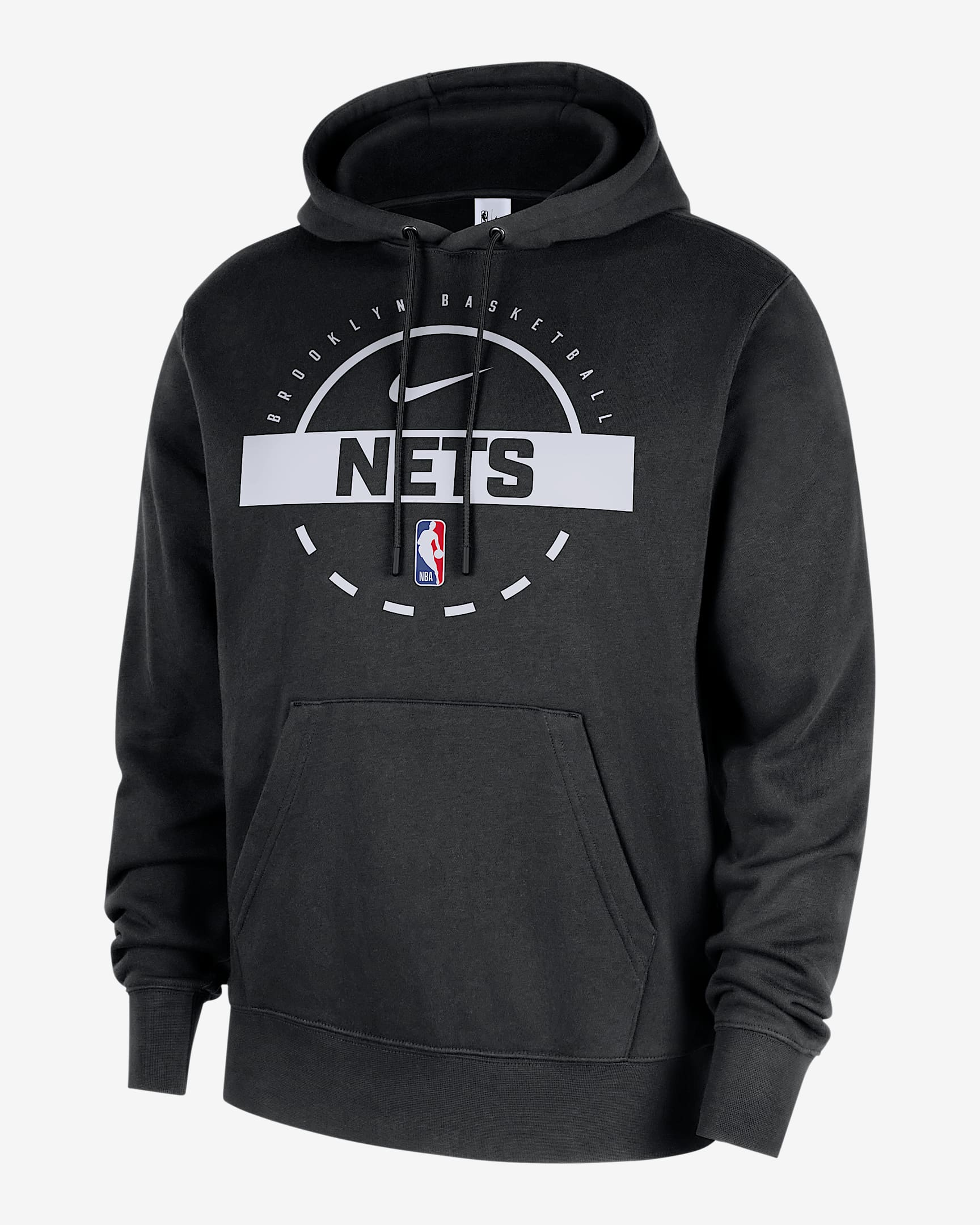 Brooklyn Nets Club Men's Nike NBA Practice Pullover Hoodie - Black/White