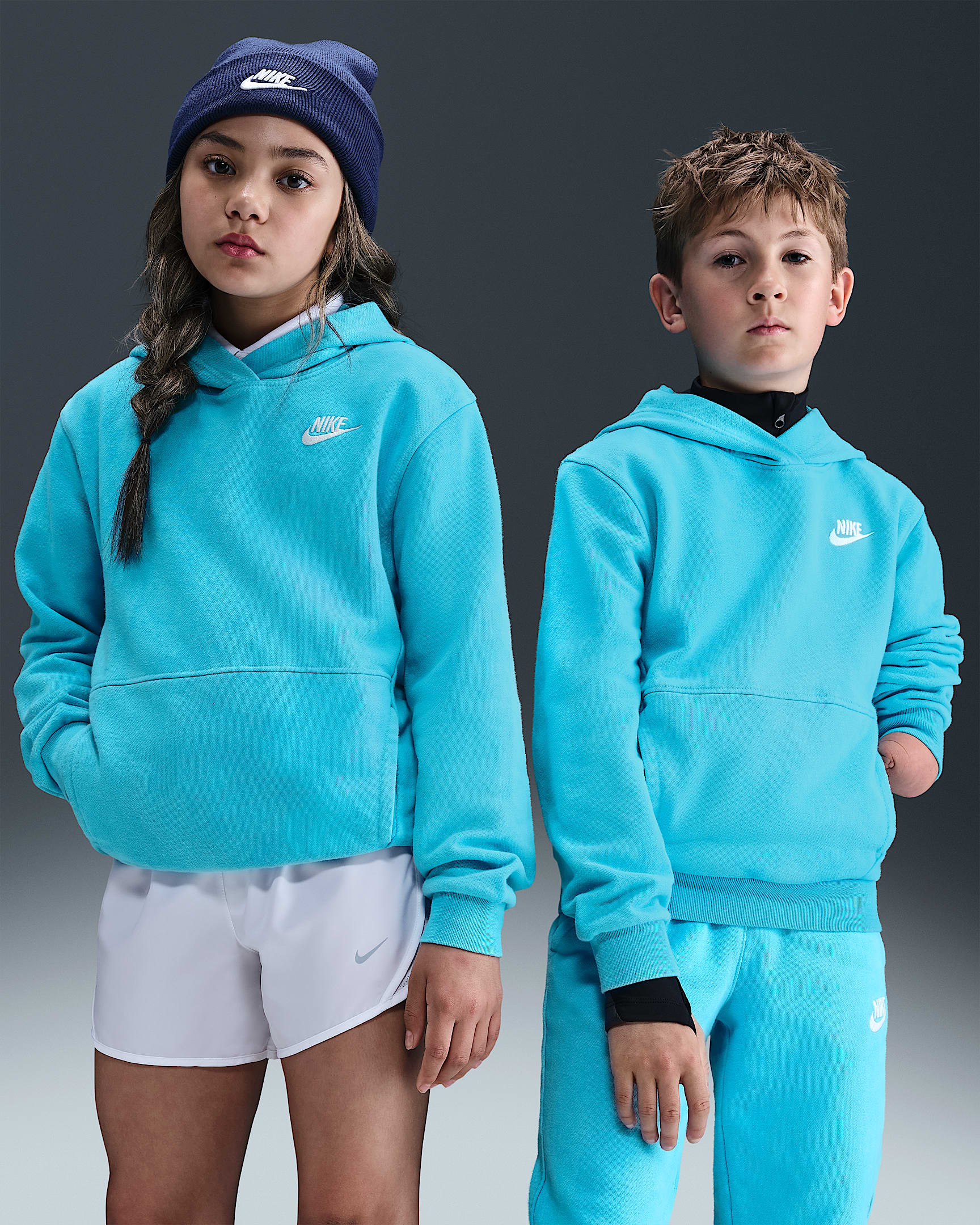 Nike Sportswear Big Kids' Pullover Hoodie - Baltic Blue/White