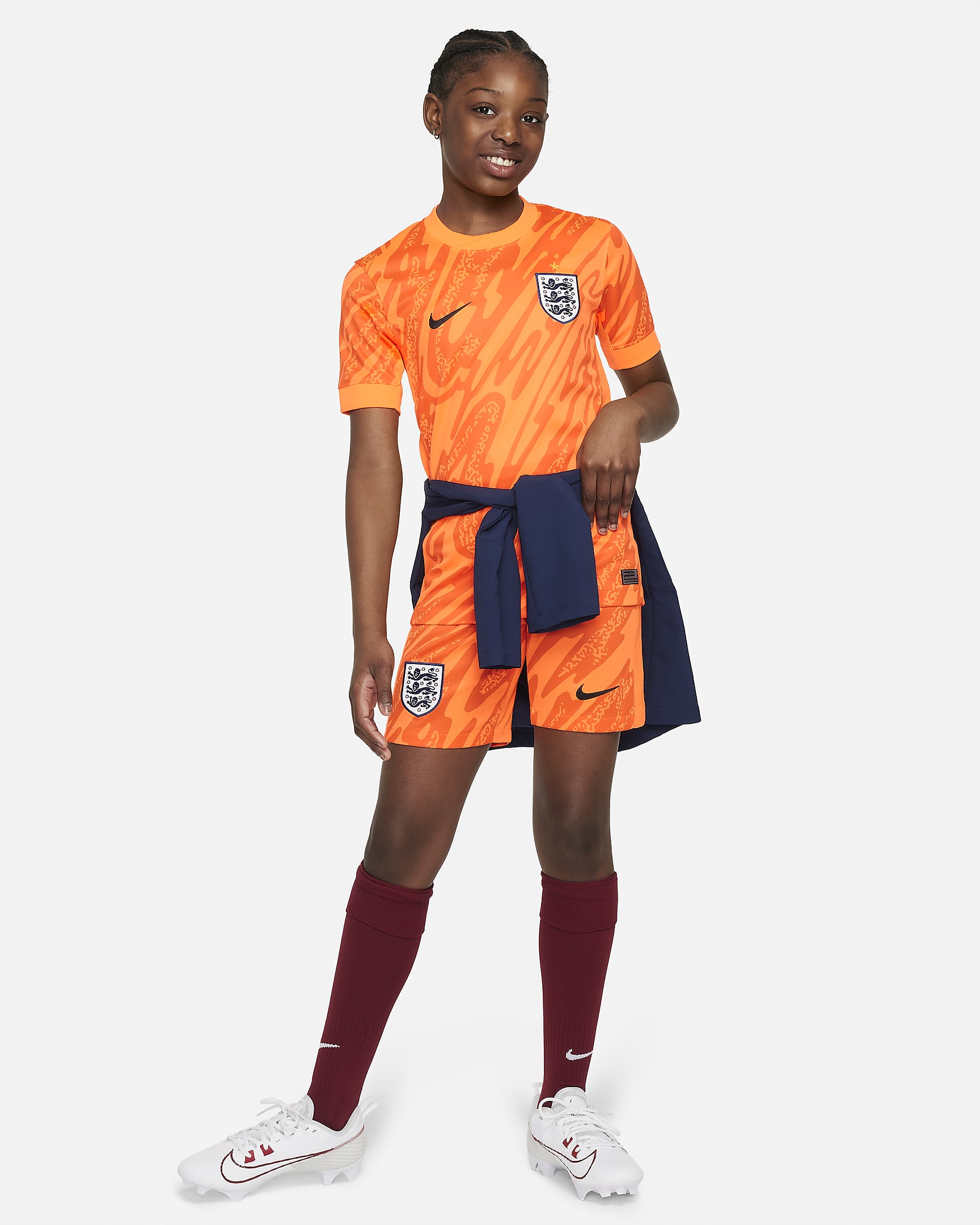 Equipación de portero Stadium Inglaterra 2024/25 (Selección masculina) Camiseta de fútbol tipo réplica de manga corta Nike Dri-FIT - Niño/a - Total Orange/Safety Orange/Negro