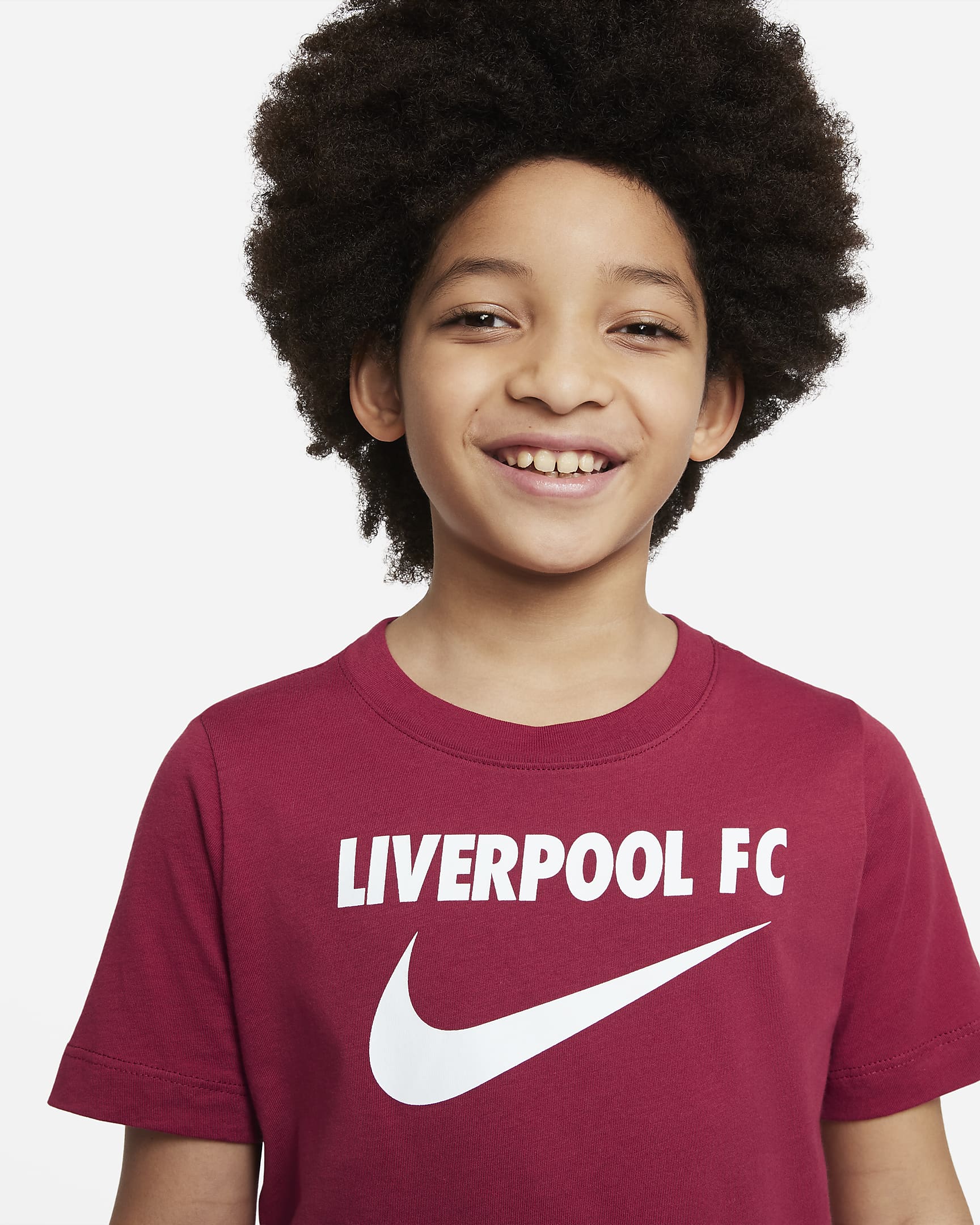 Playera de fútbol para niño talla grande Liverpool FC Swoosh. Nike.com