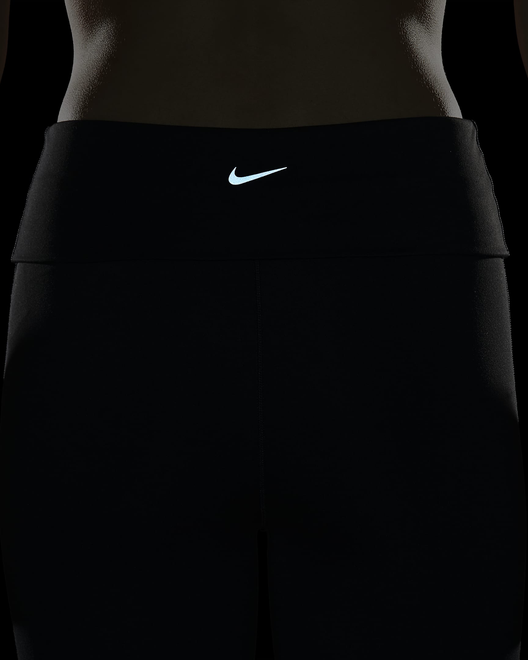 กางเกงขายาวเอวสูงผู้หญิงแบบพับได้ Dri-FIT Nike One - ดำ/ดำ