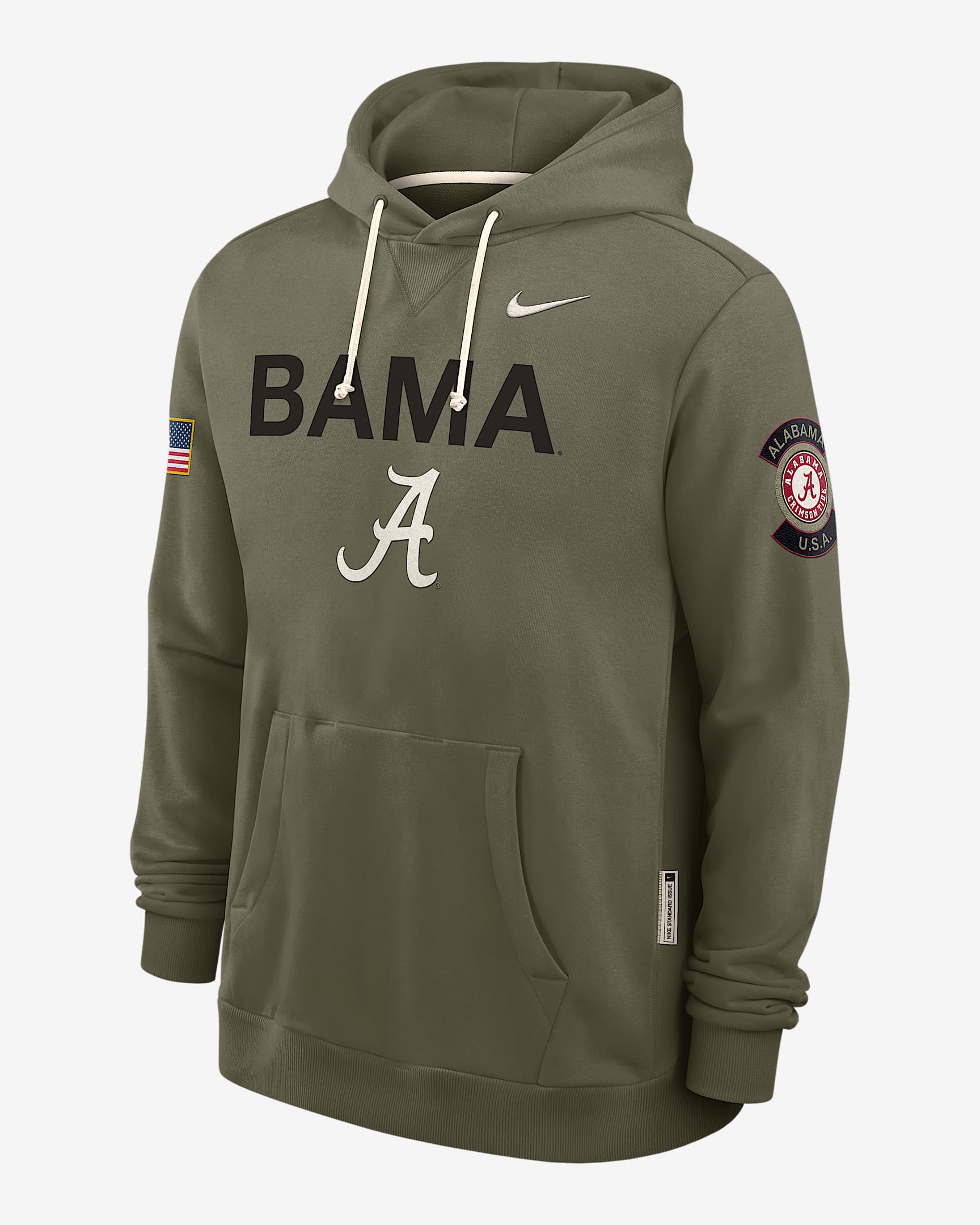 Alabama 2025 Military Appreciation Men's Nike Dri-FIT College Pullover Hoodie - Olive