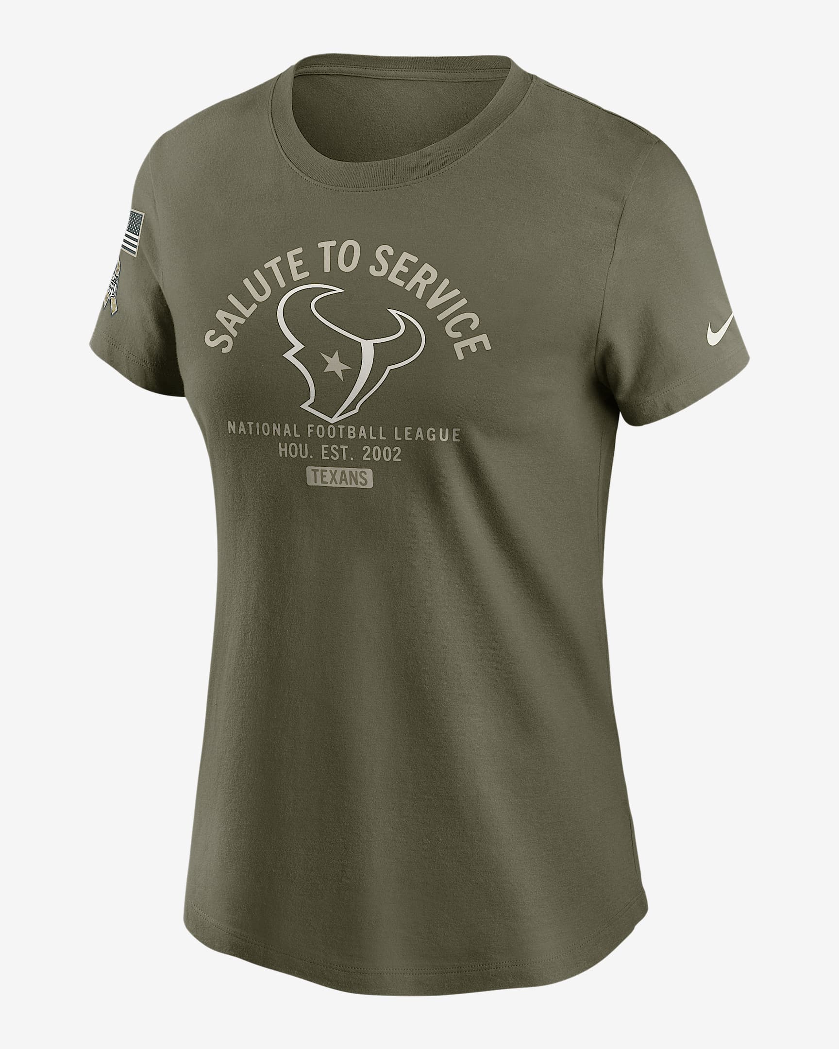 Houston Texans Salute to Service Sideline Women's Nike NFL T-Shirt - Olive