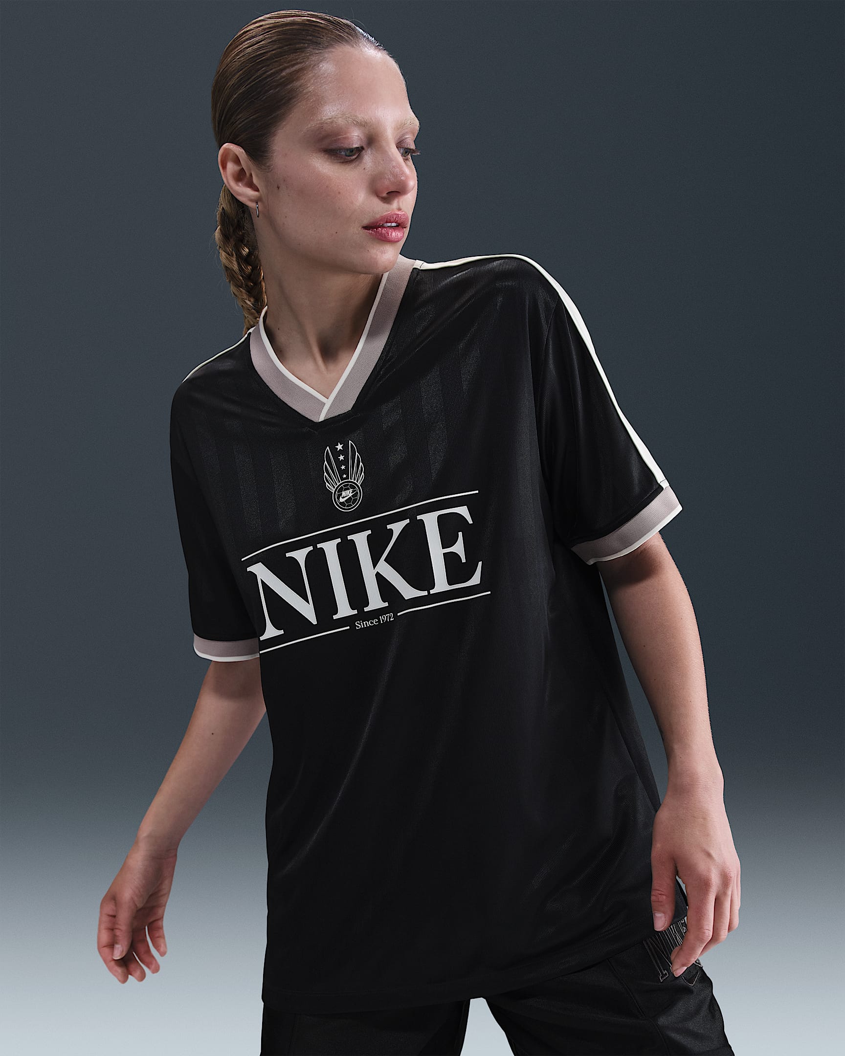 Nike Sportswear Women's V-Neck Jersey Top - Black/Sail/College Grey/Sail
