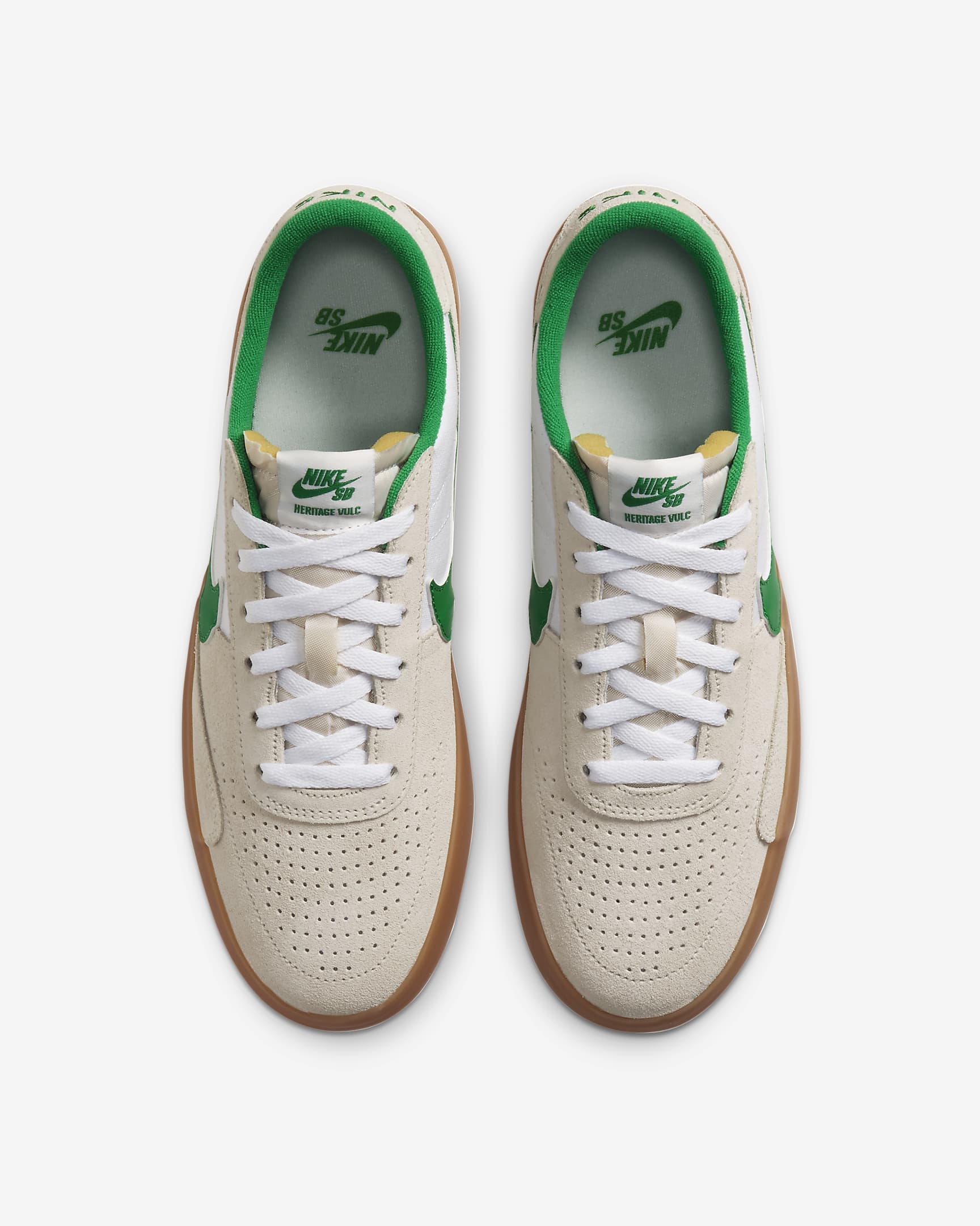 Nike SB Heritage Vulc Skate Shoes - Summit White/White/Gum Light Brown/Lucky Green