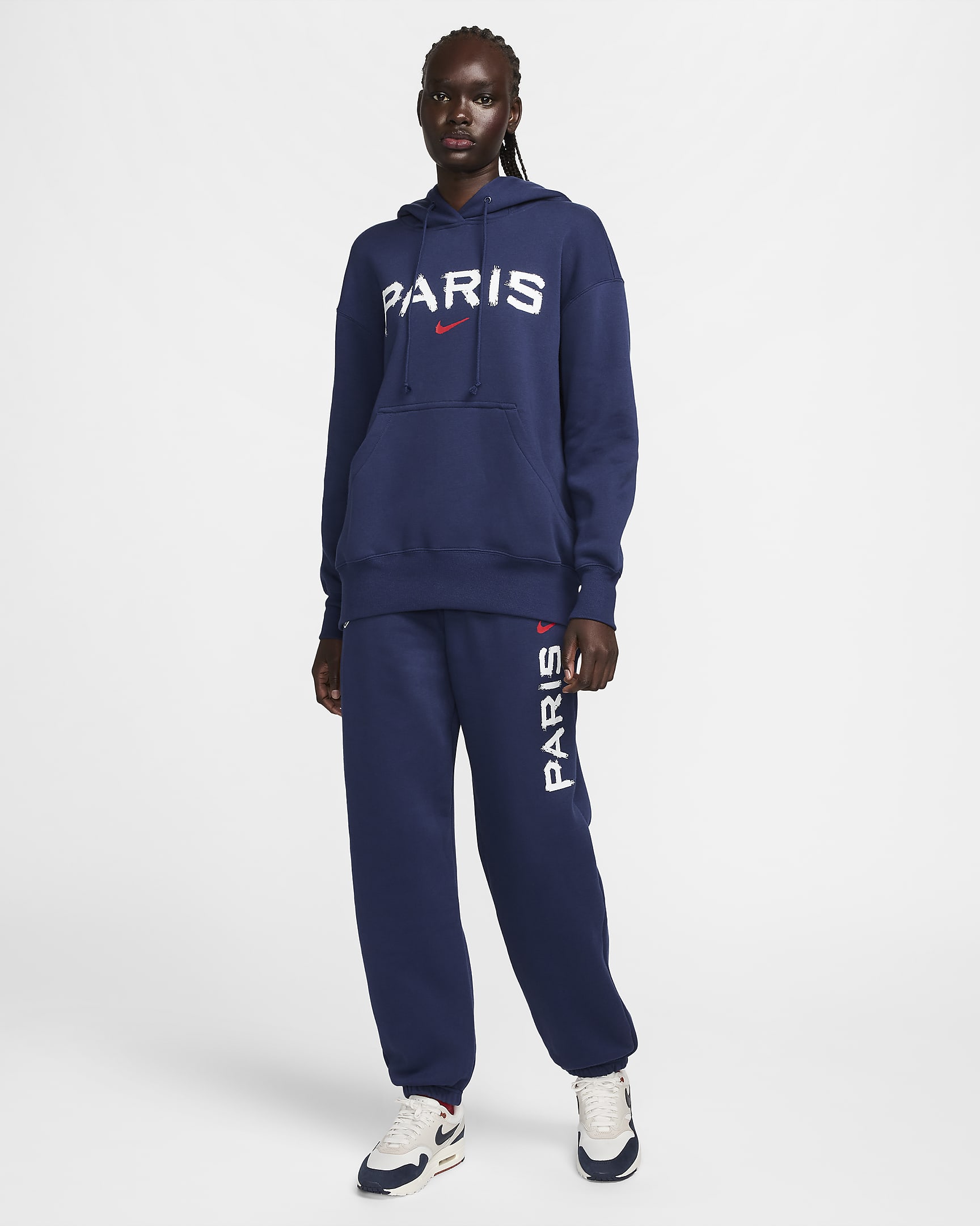 Paris Saint-Germain Phoenix Fleece Women's Nike Soccer Oversized Pullover Hoodie - Midnight Navy/University Red/White